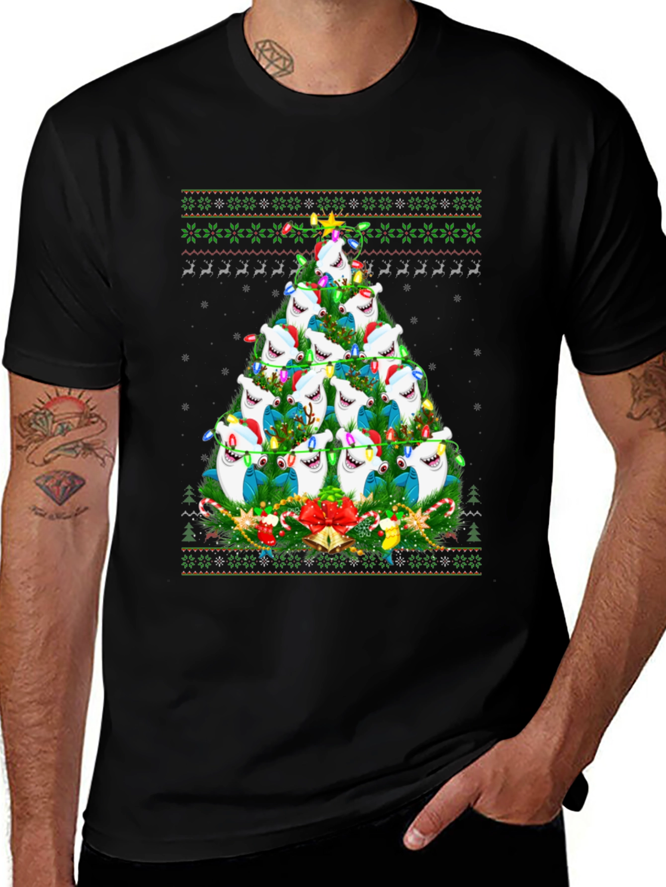 Shark Christmas Tree Holiday Graphic Tee