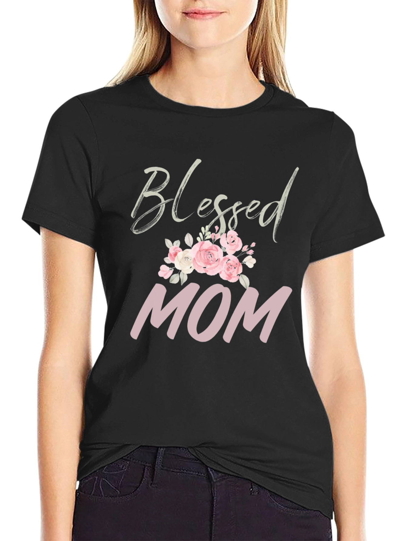 Blessed Mom Floral Graphic T-Shirt