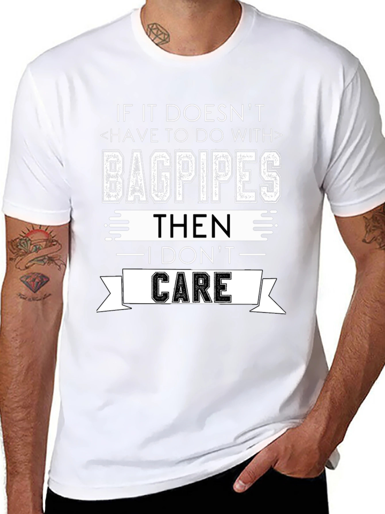 Bagpipes Graphic Tee - I Dont Care Funny T-Shirt