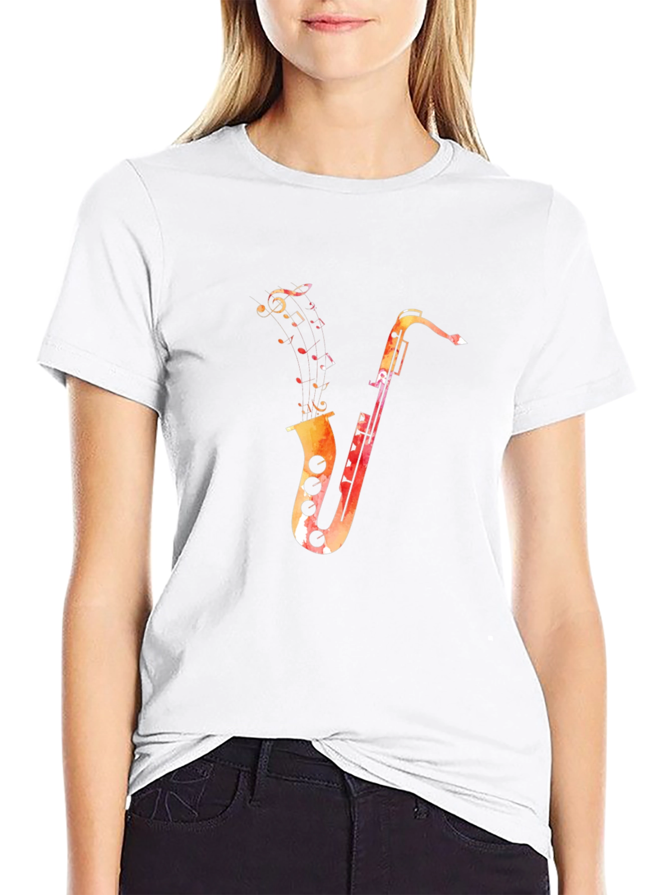 Saxophone Music Notes Graphic Black T-Shirt