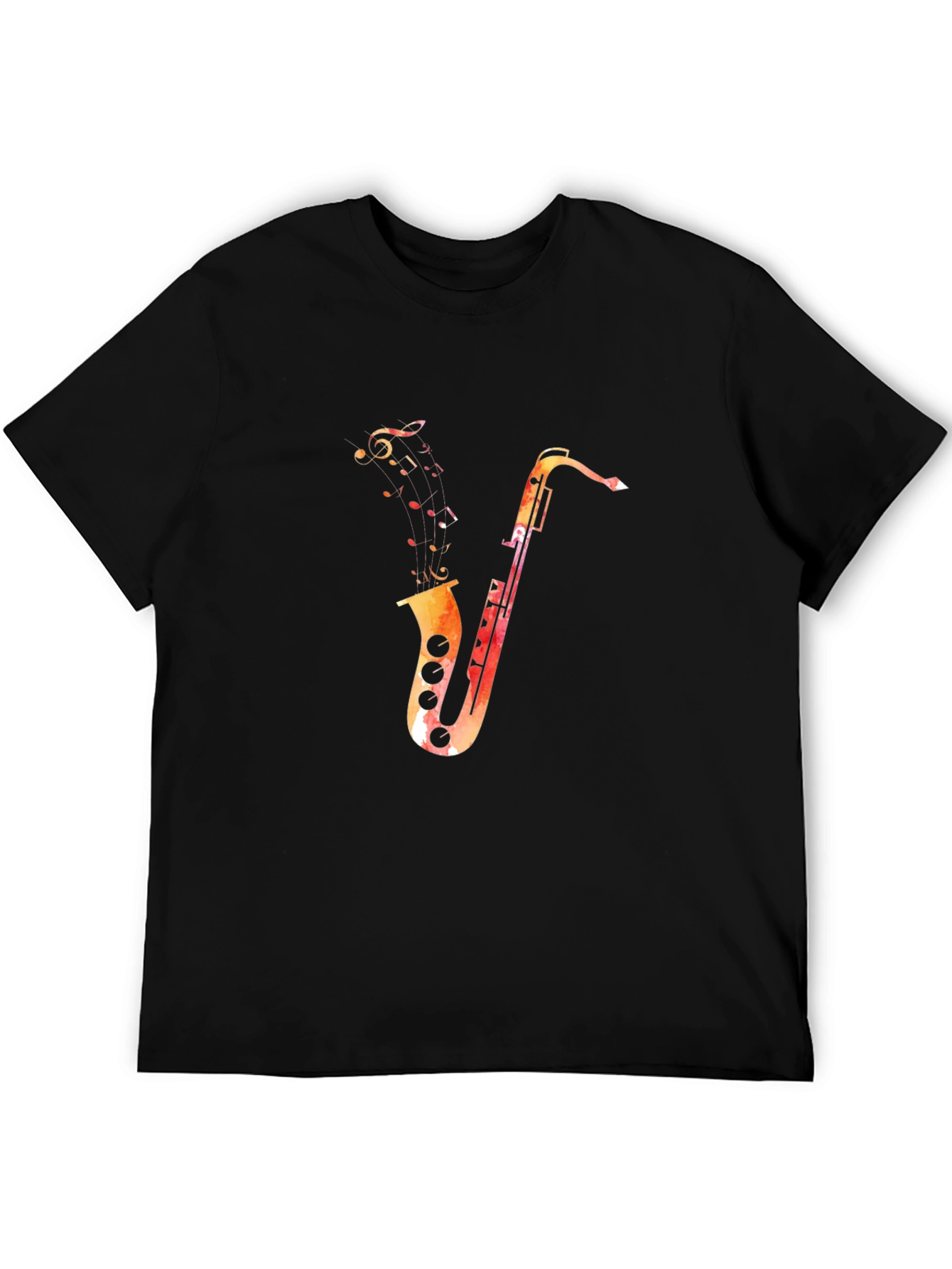 Saxophone Music Notes Graphic Black T-Shirt