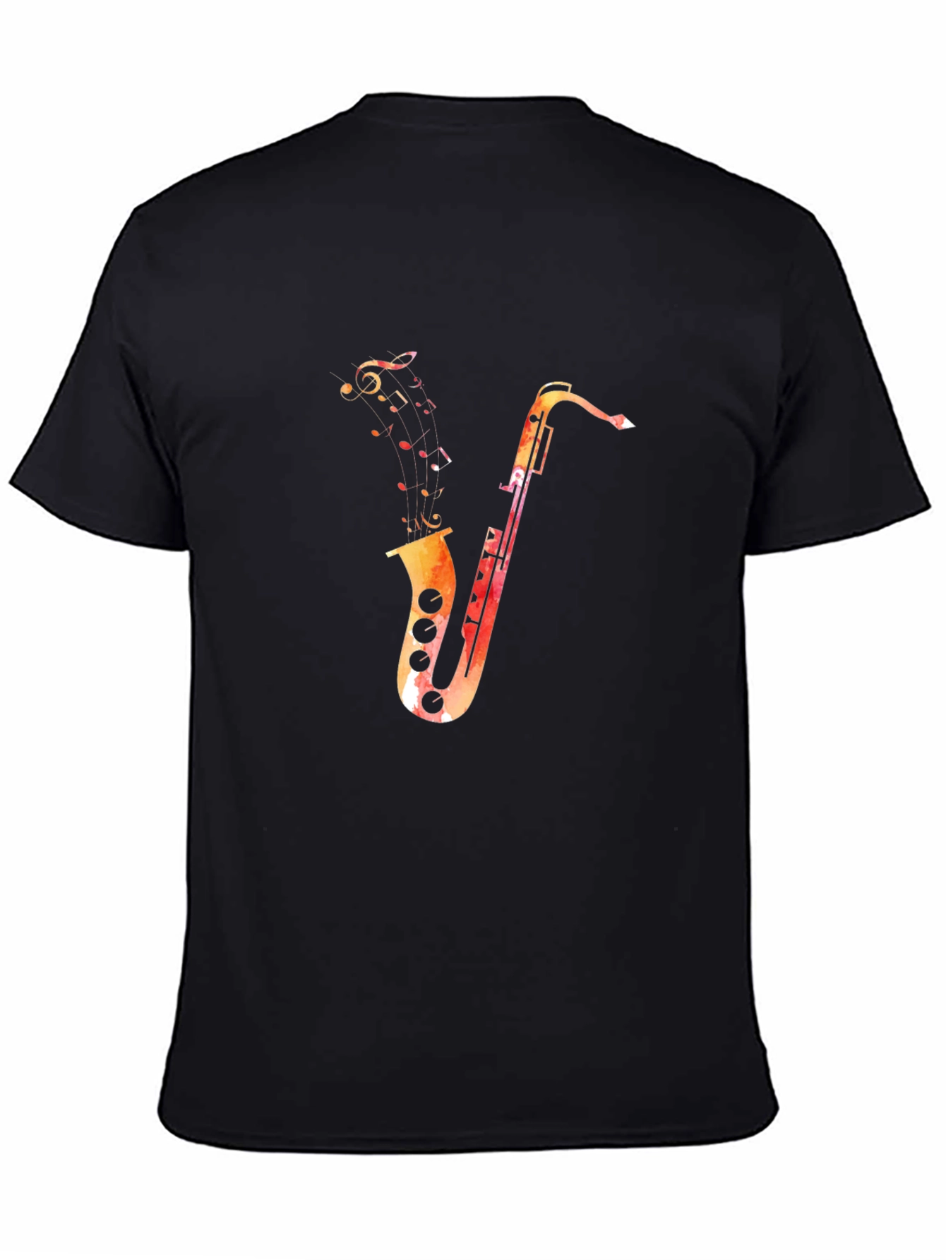 Saxophone Music Notes Graphic Black T-Shirt