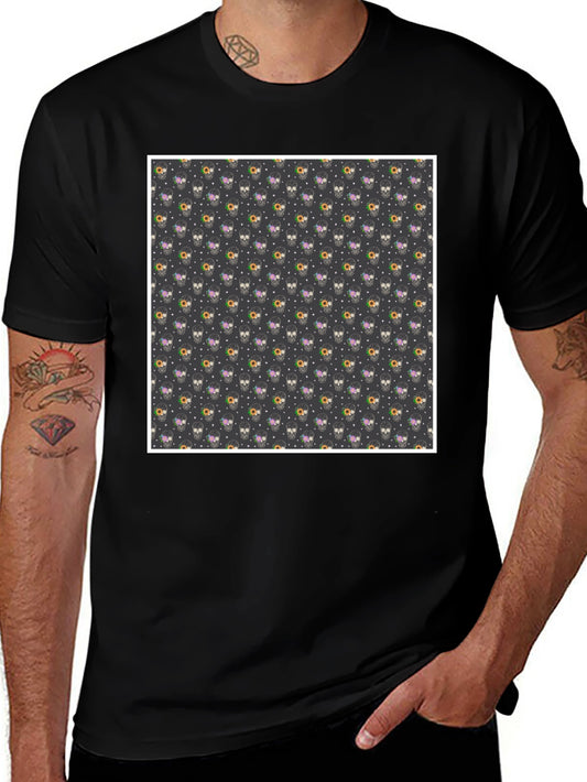 Skull & Floral Print Black T-Shirt