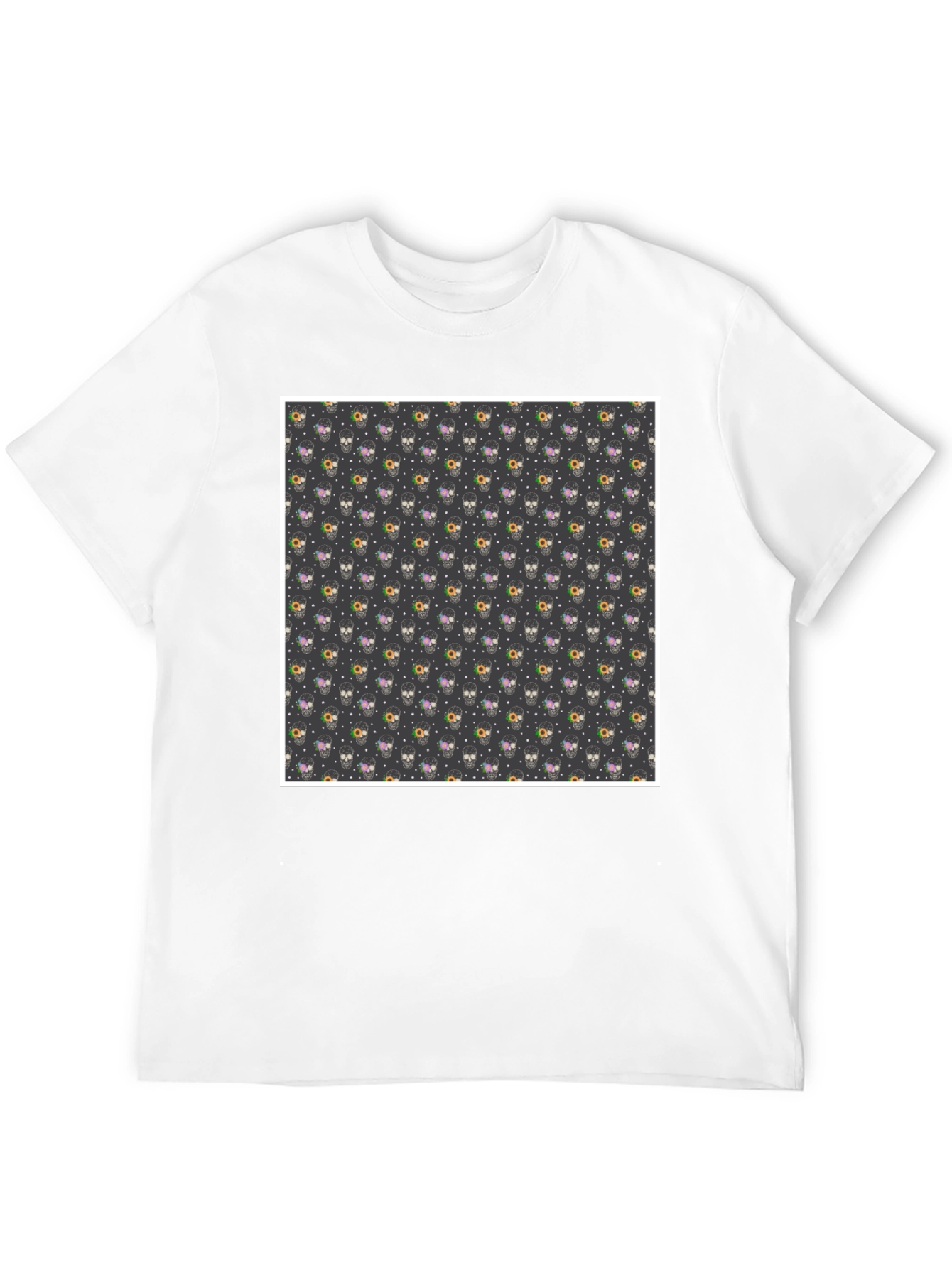 Skull & Floral Print Black T-Shirt