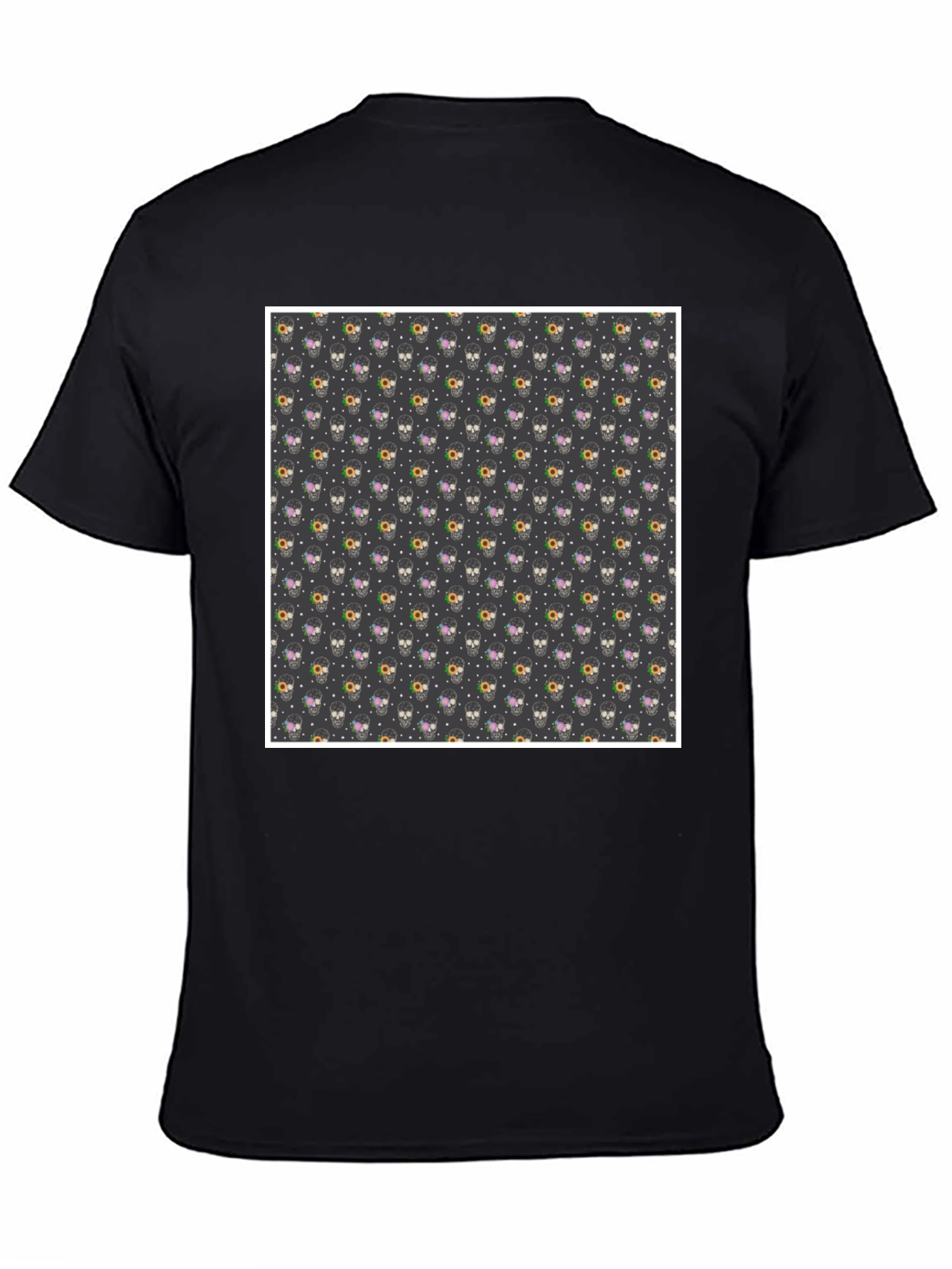 Skull & Floral Print Black T-Shirt
