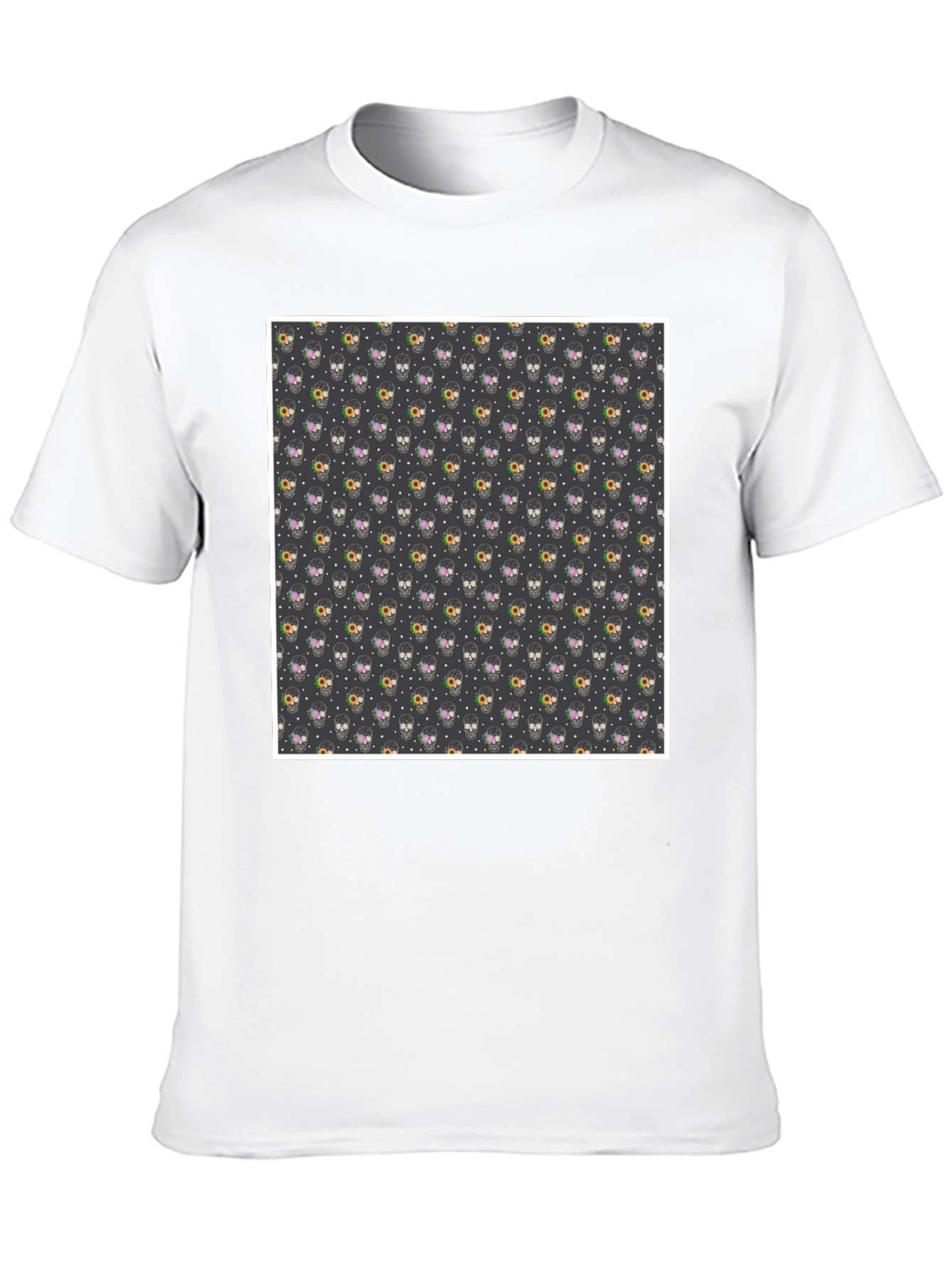 Skull & Floral Print Black T-Shirt