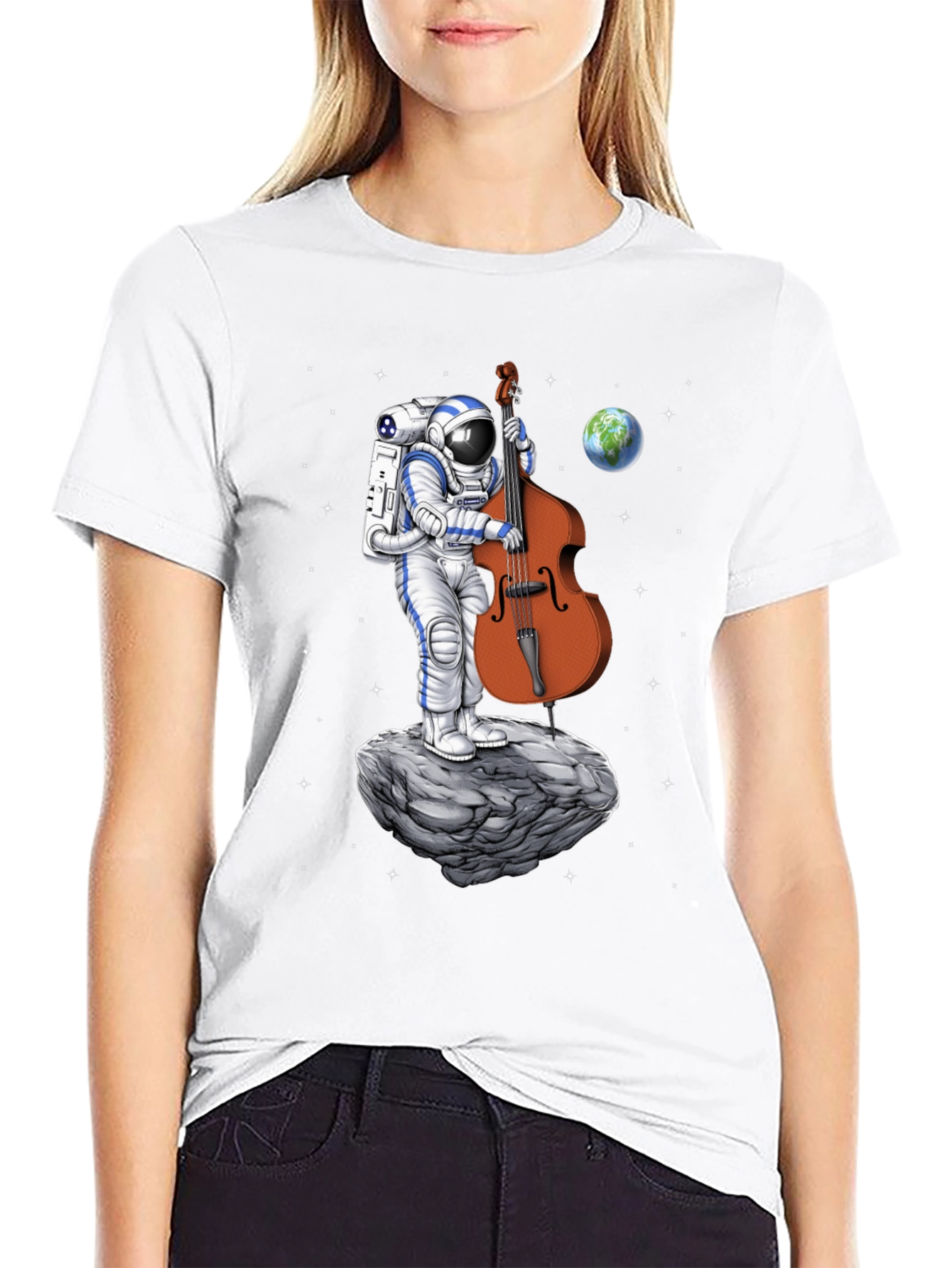 Astronaut Bass Player T-Shirt - Space Music Tee