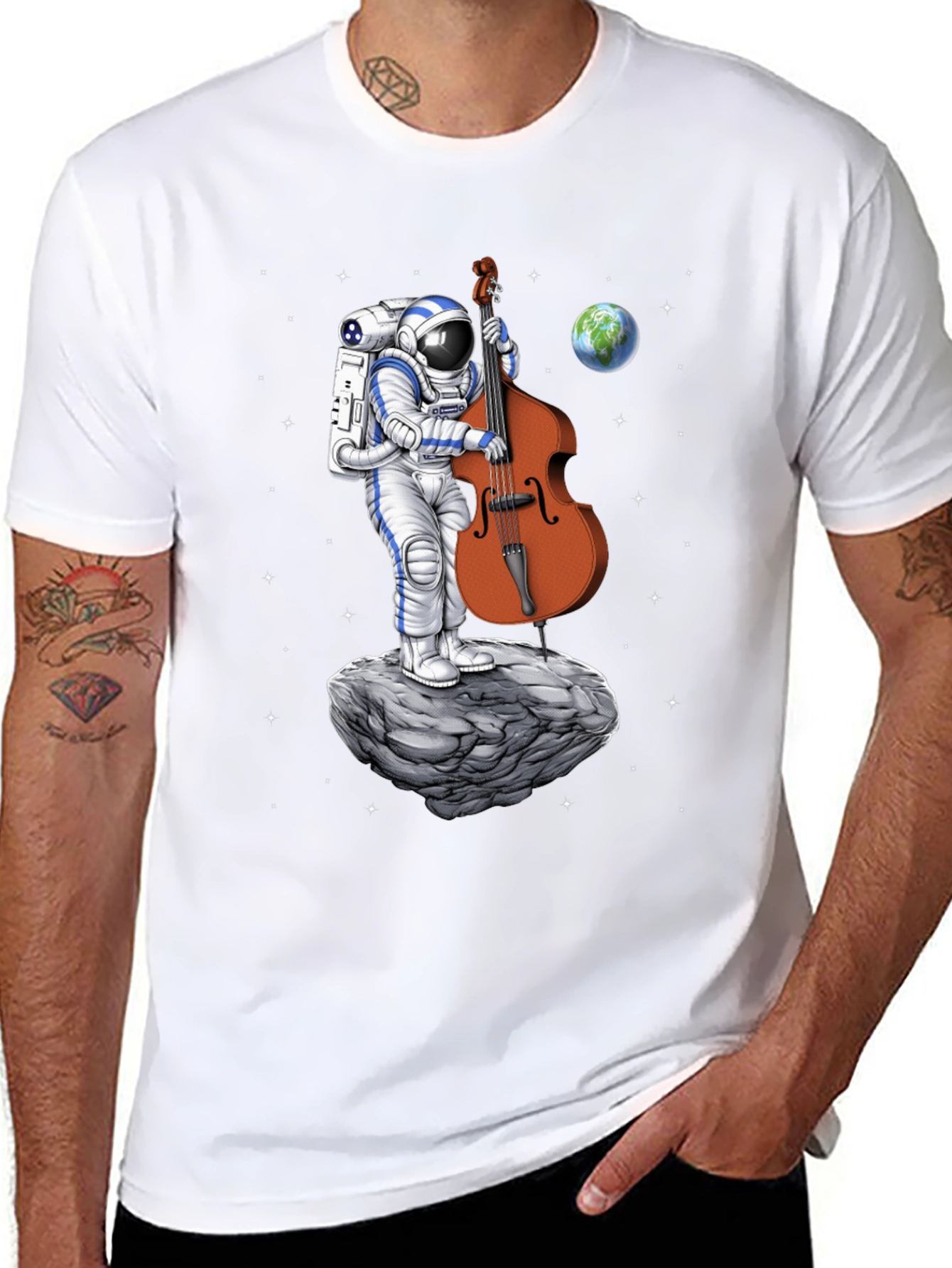 Astronaut Bass Player T-Shirt - Space Music Tee