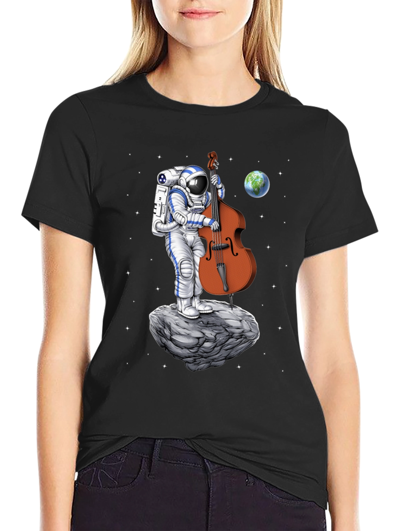 Astronaut Bass Player T-Shirt - Space Music Tee