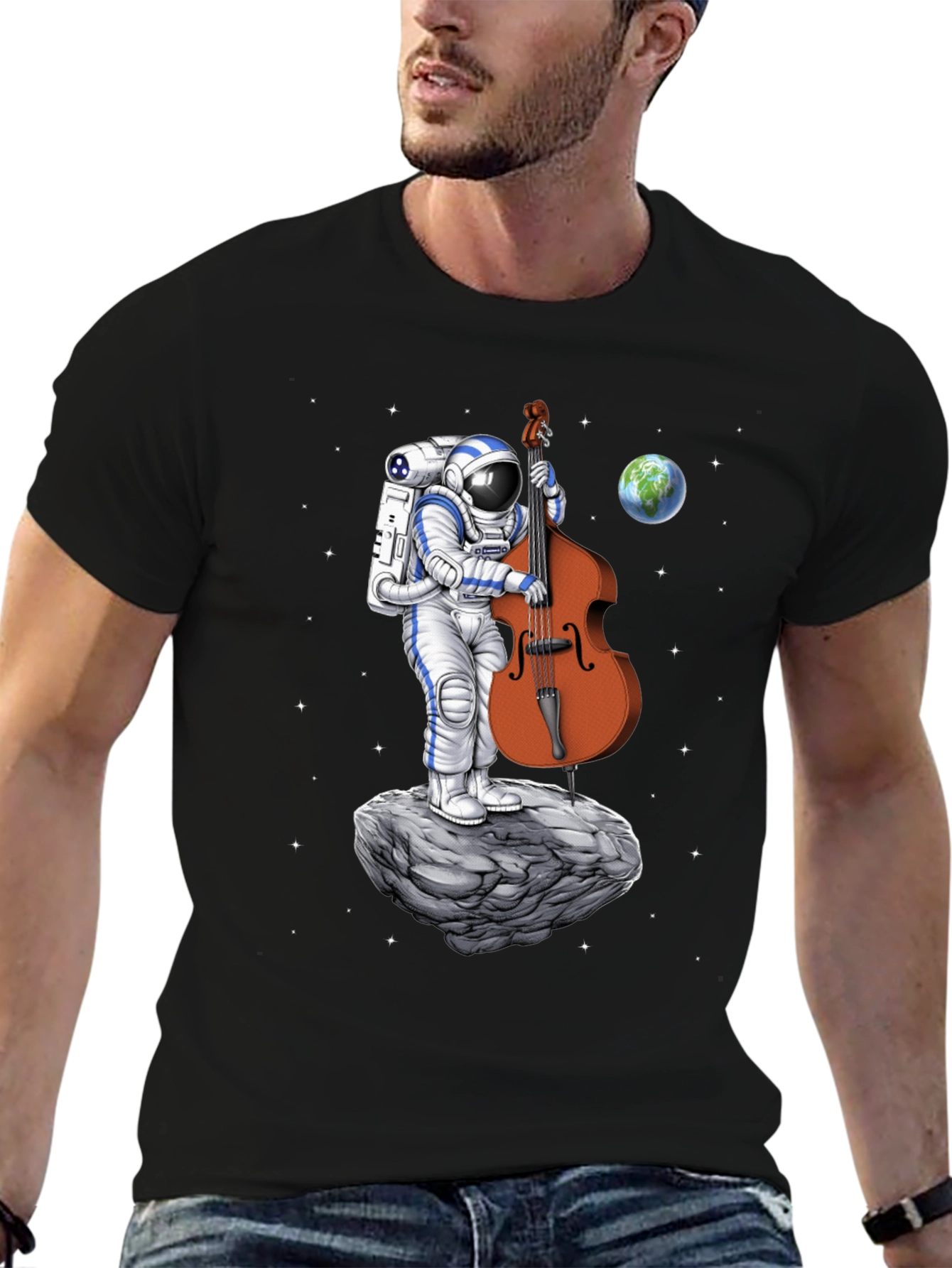 Astronaut Bass Player T-Shirt - Space Music Tee