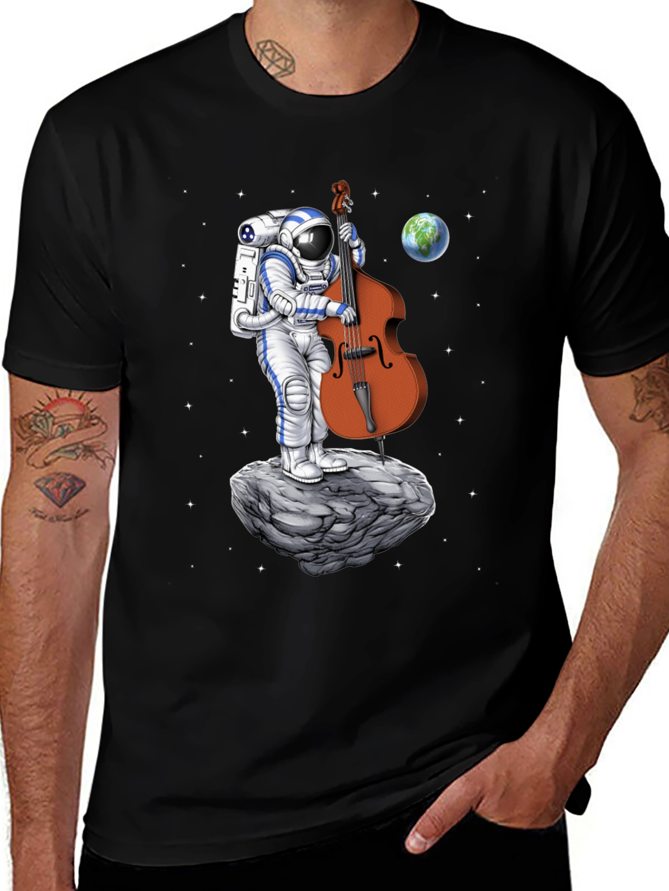 Astronaut Bass Player T-Shirt - Space Music Tee
