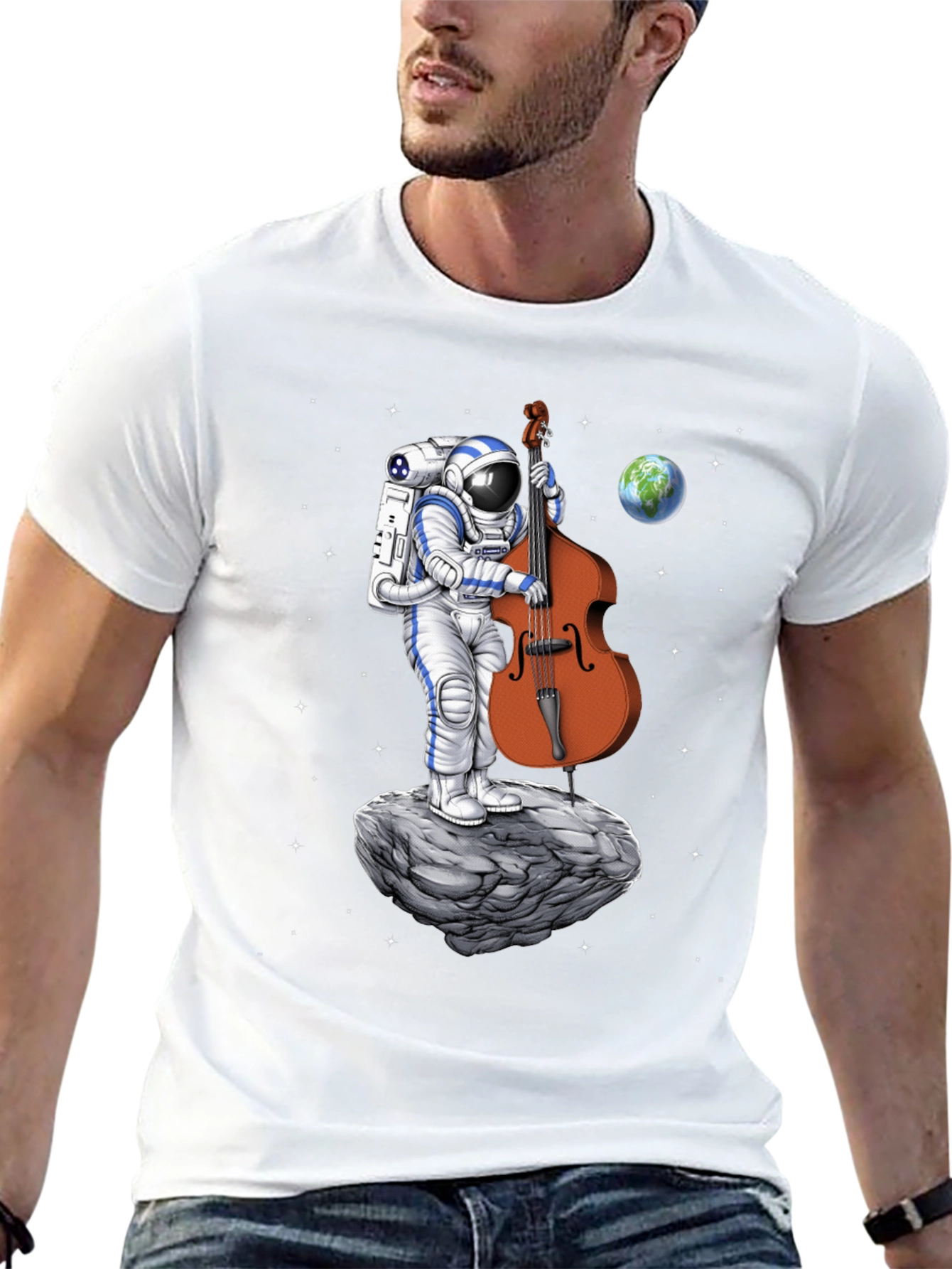 Astronaut Bass Player T-Shirt - Space Music Tee