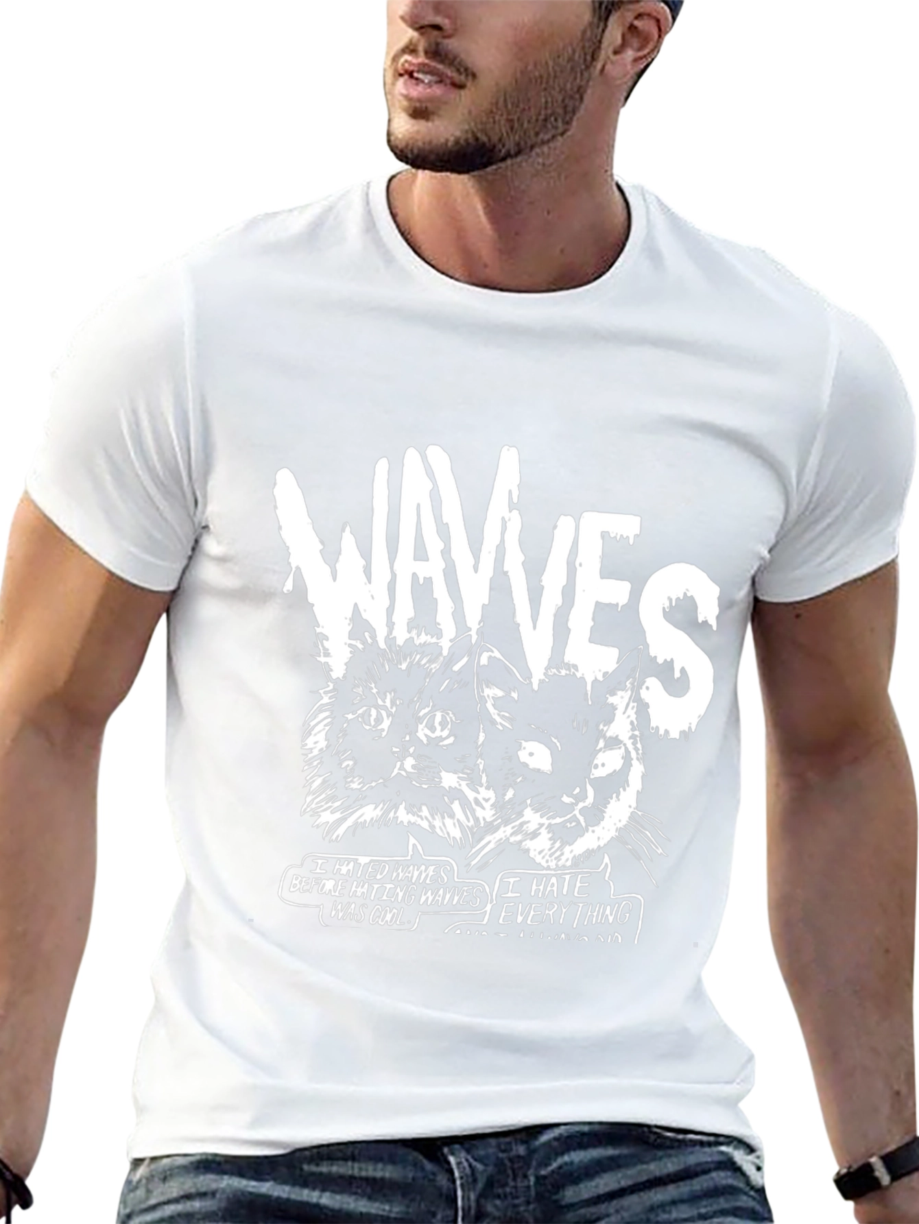 Wavves Cats Graphic Print Black T-Shirt