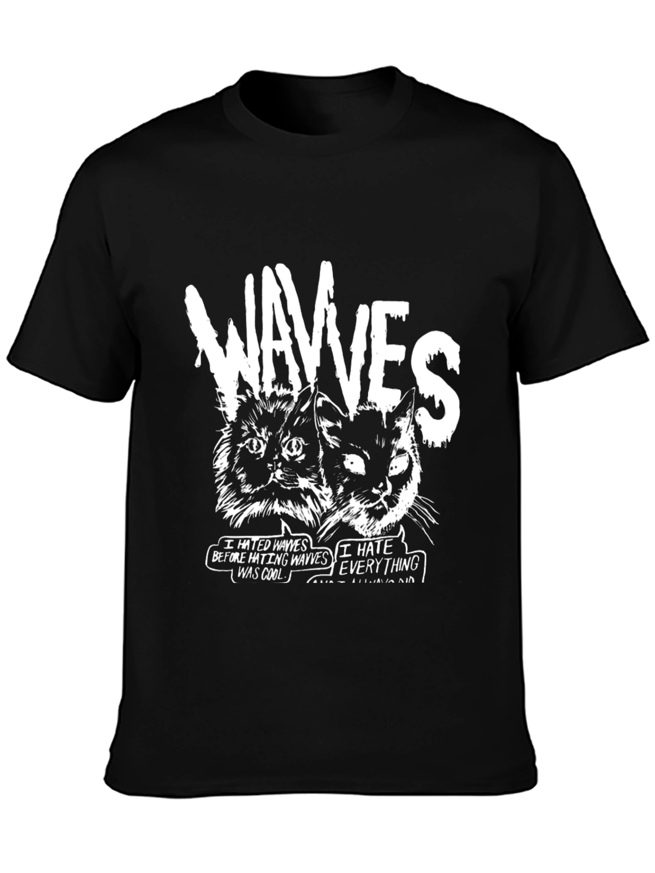 Wavves Cats Graphic Print Black T-Shirt