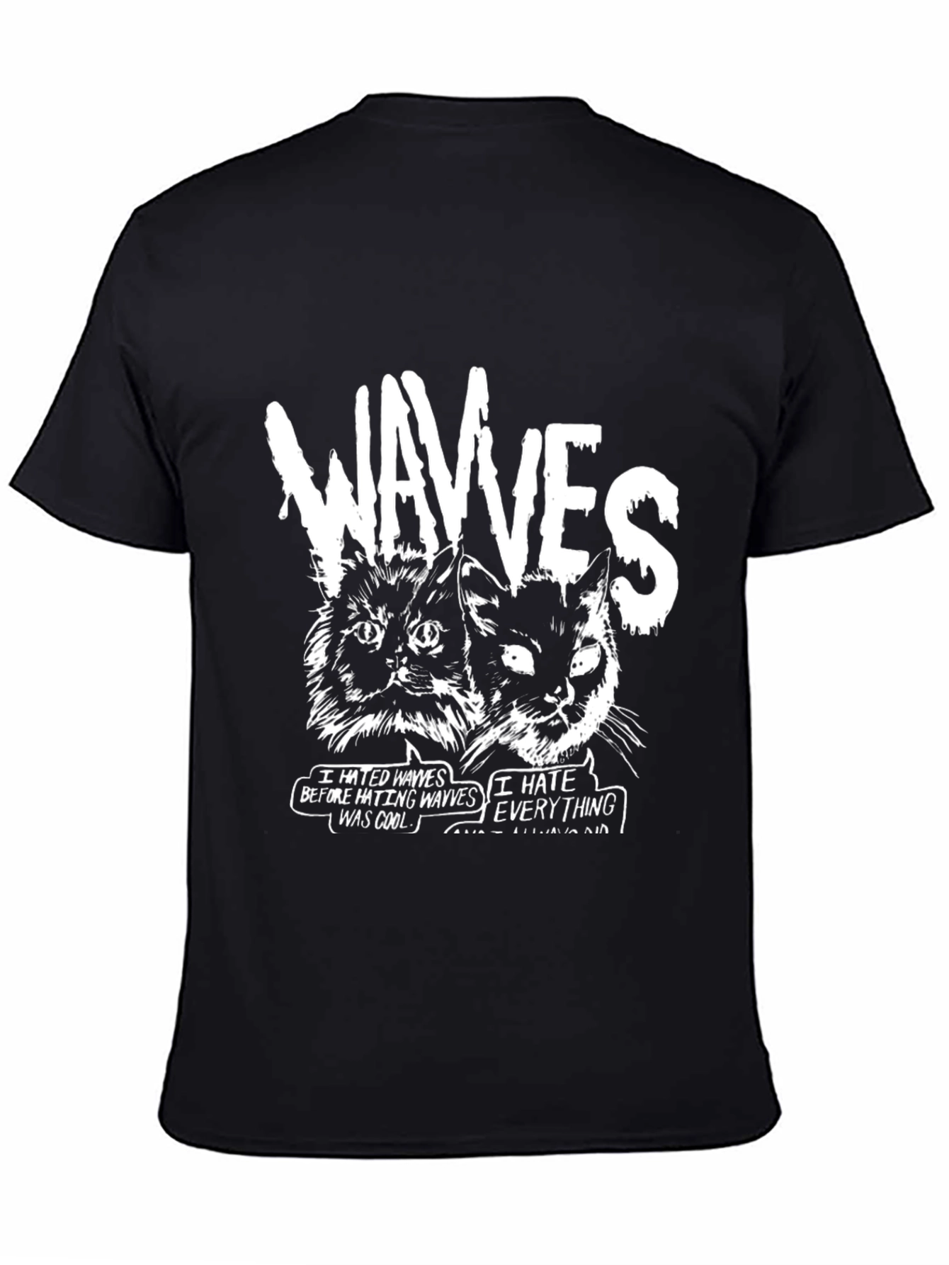 Wavves Cats Graphic Print Black T-Shirt