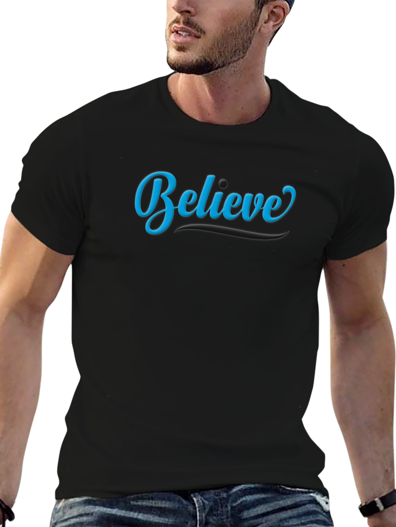 Believe Black Cotton Graphic Tee