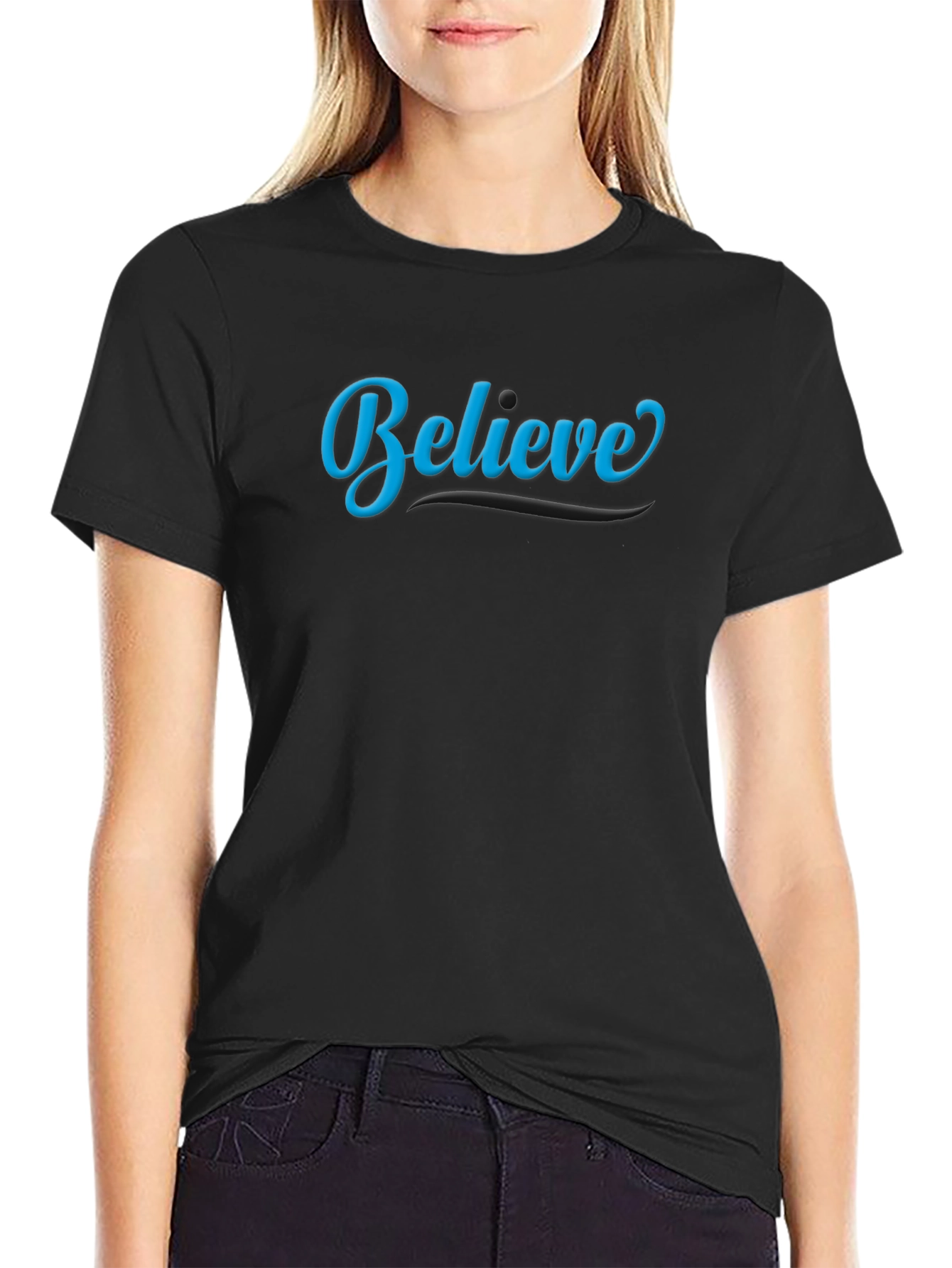 Believe Black Cotton Graphic Tee