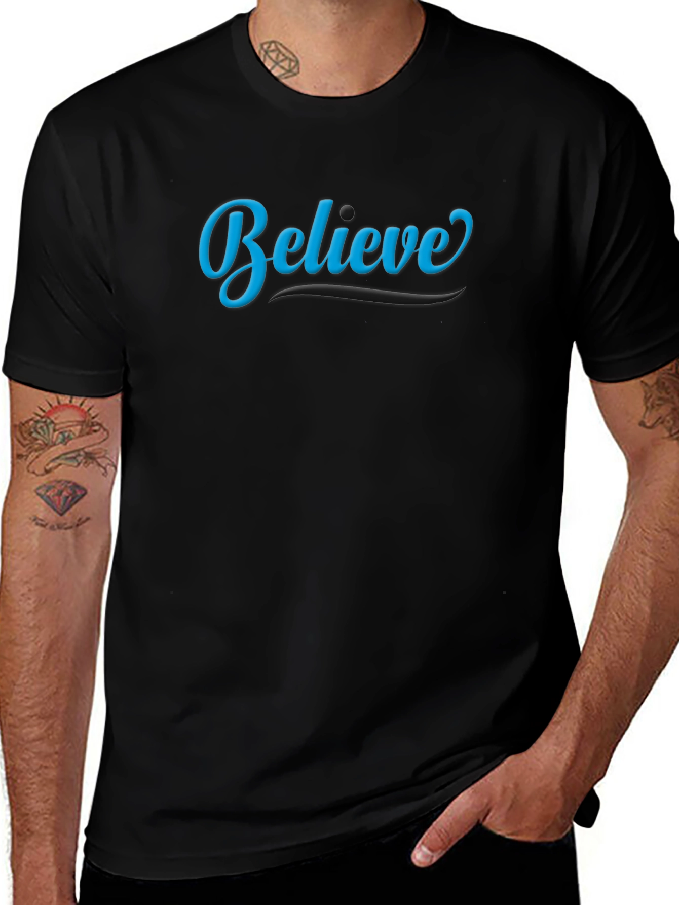 Believe Black Cotton Graphic Tee