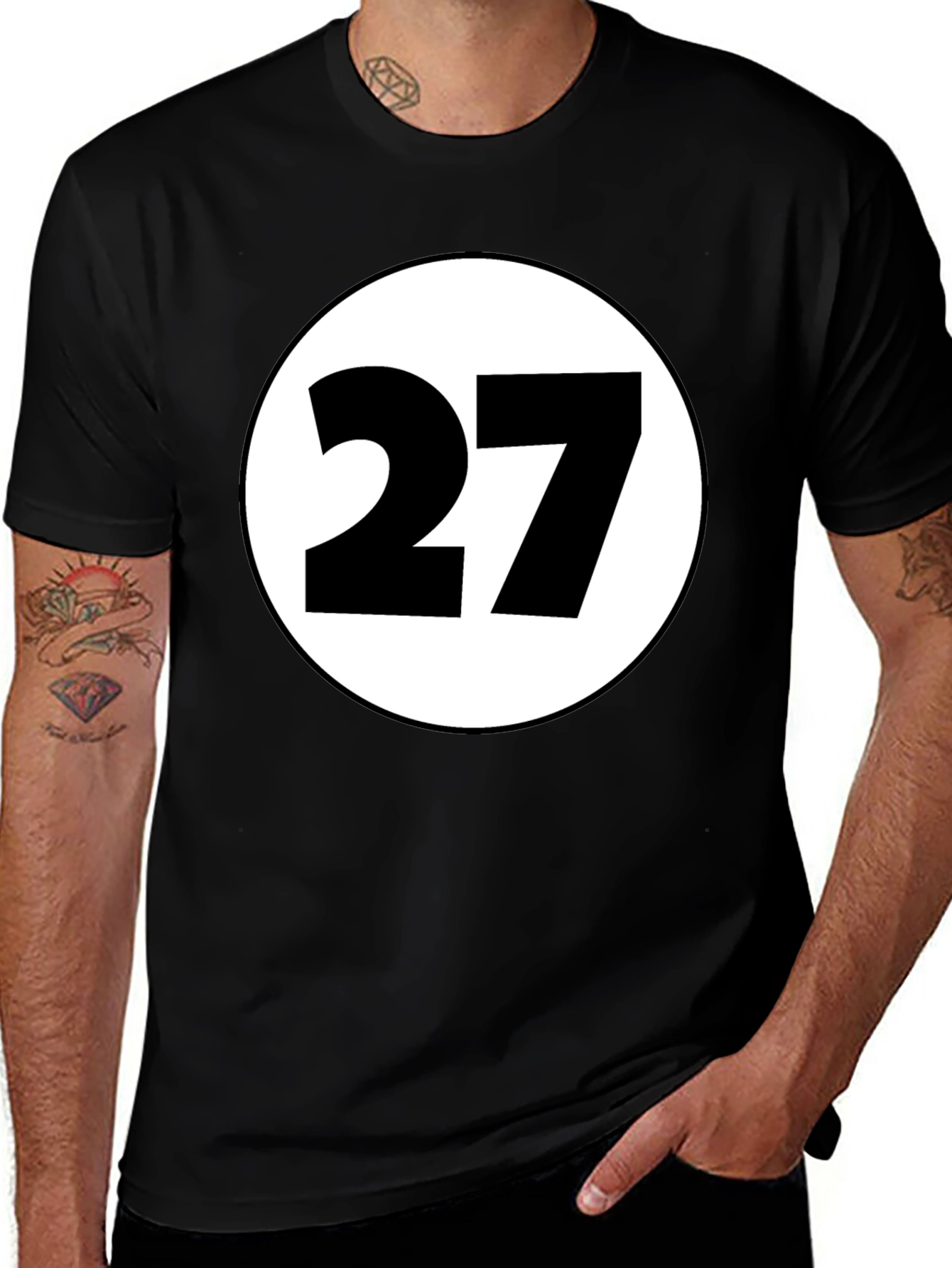 Black T-Shirt with White Circle and Number 27