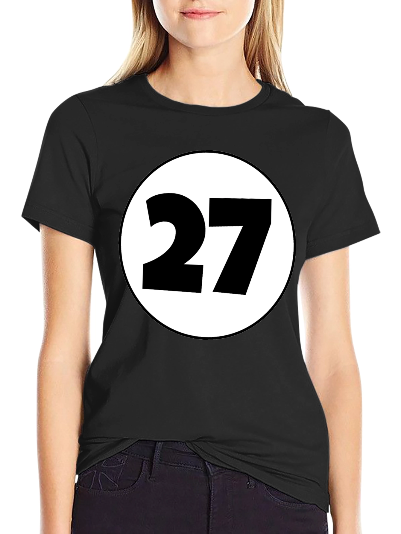 Black T-Shirt with White Circle and Number 27