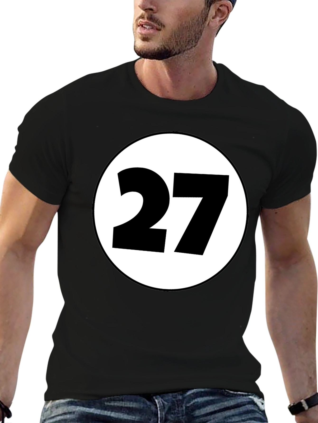 Black T-Shirt with White Circle and Number 27