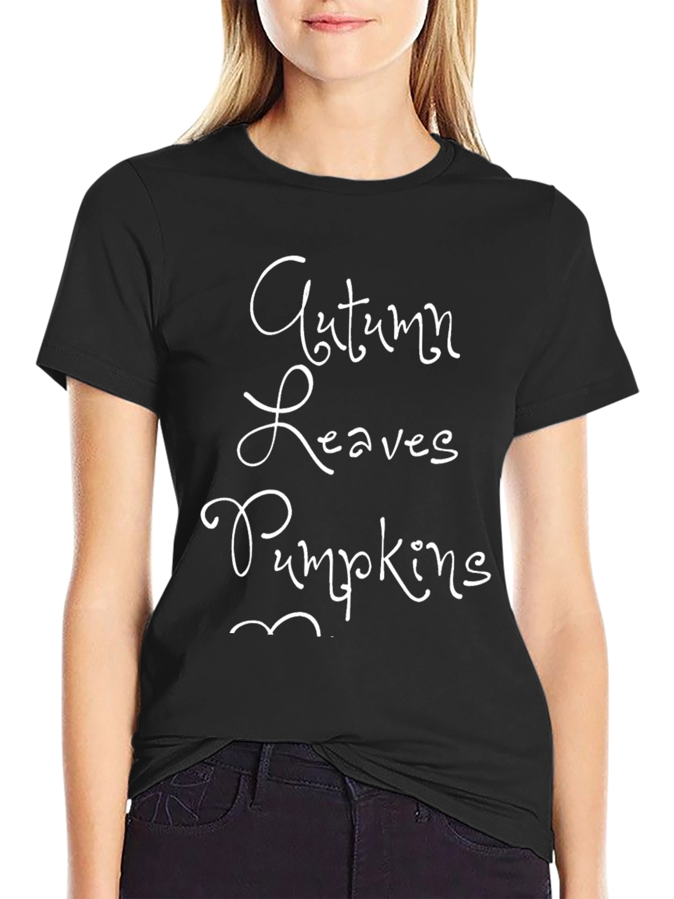 Autumn Leaves Pumpkins T-Shirt - Black