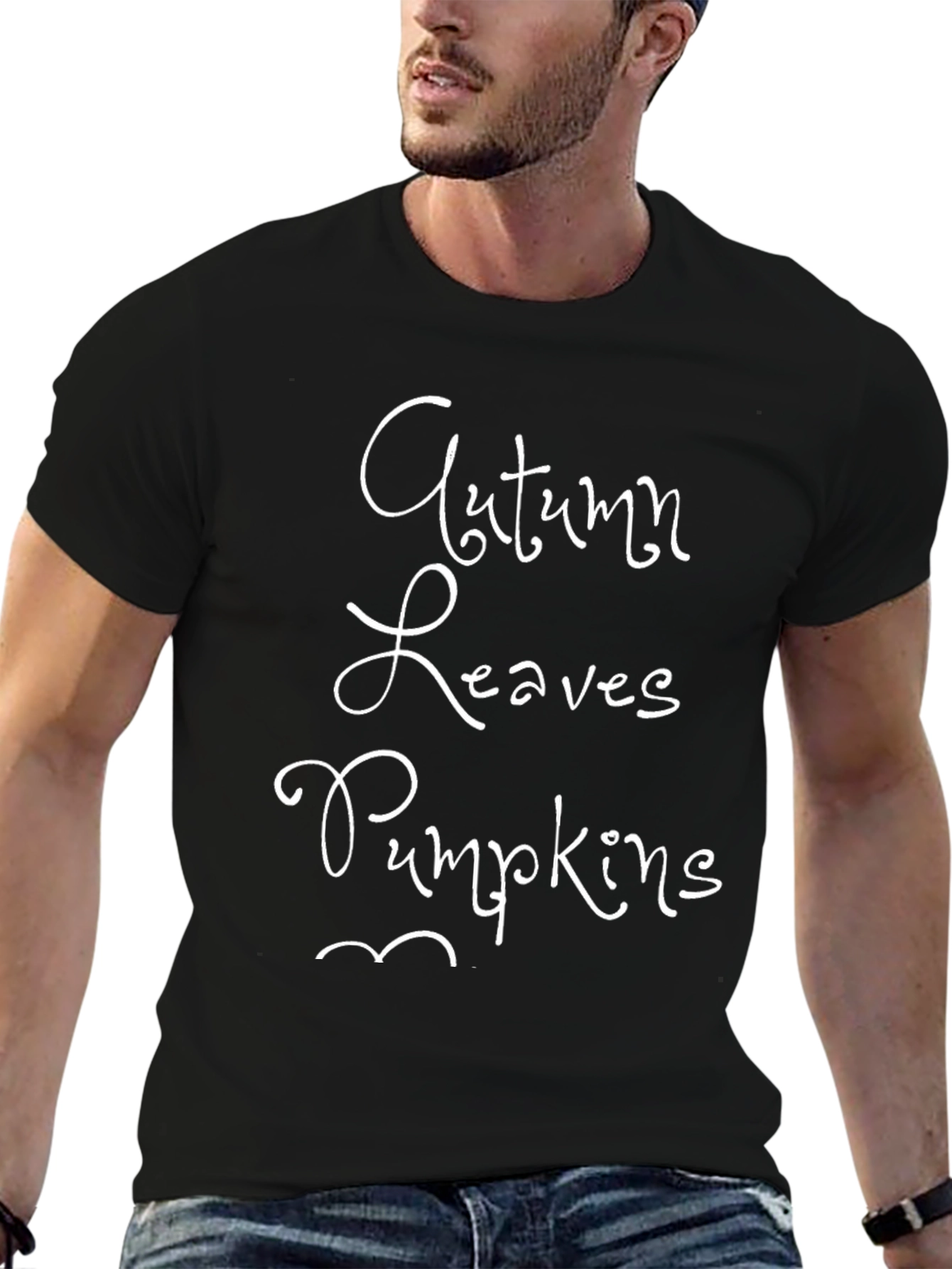 Autumn Leaves Pumpkins T-Shirt - Black