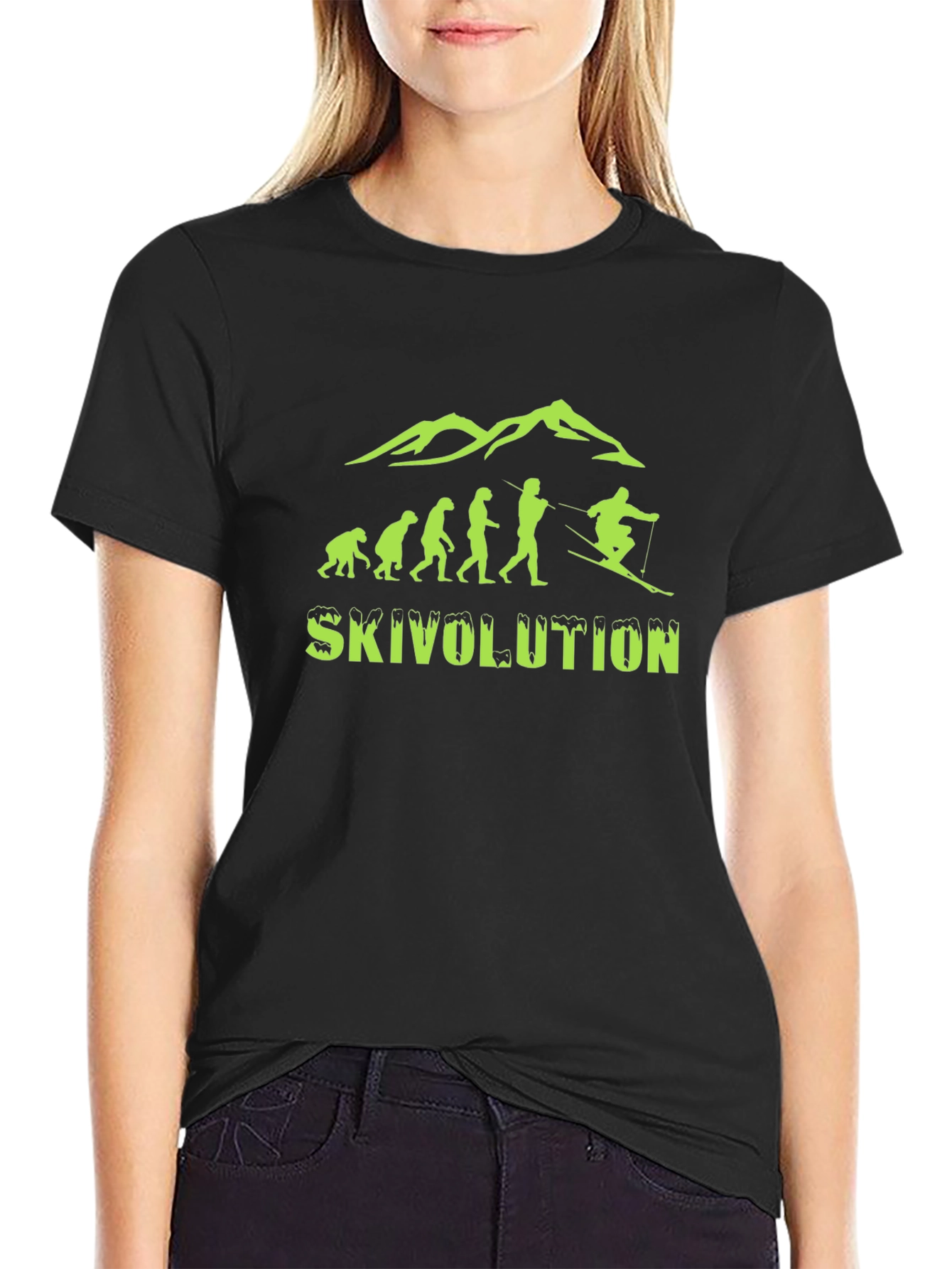 Skivolution T-Shirt: Skiing Evolution Black Tee