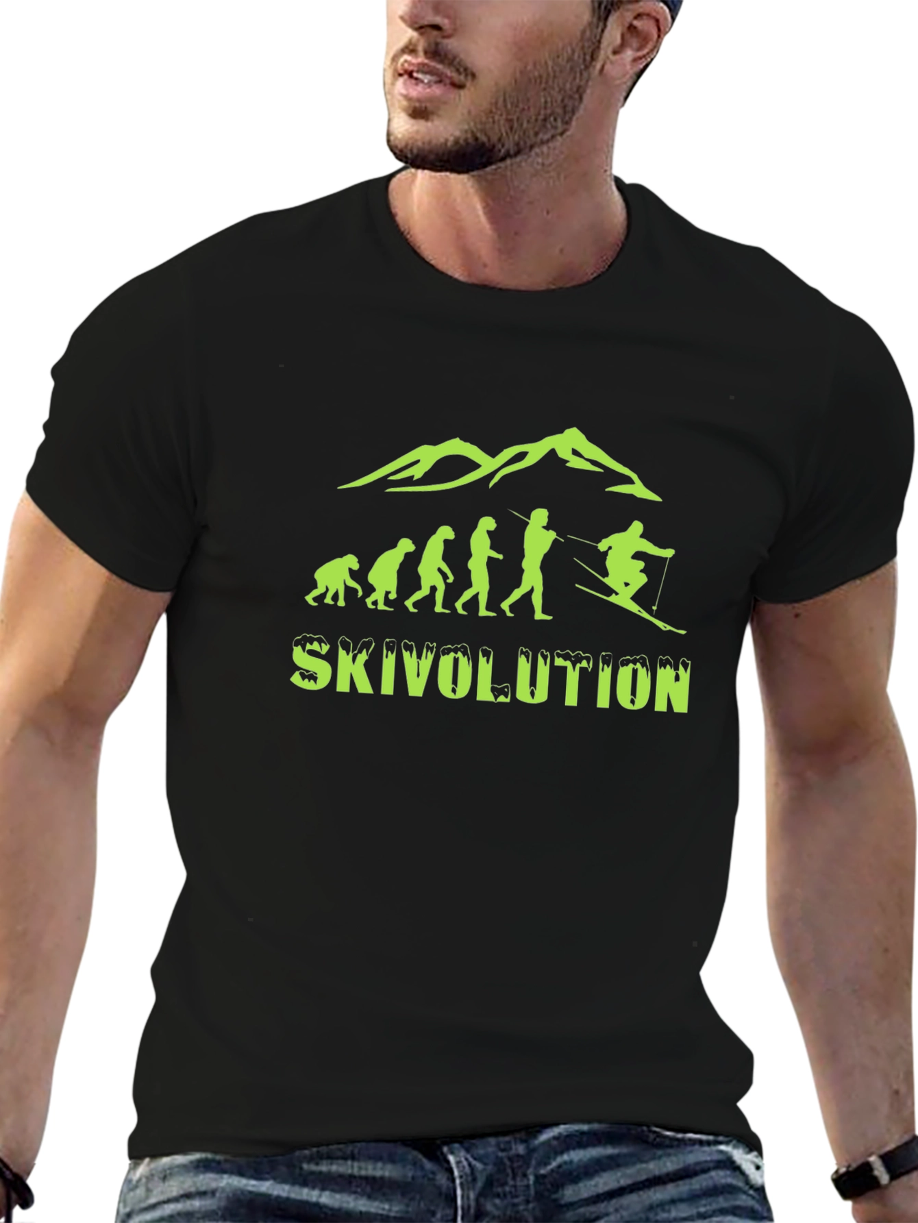 Skivolution T-Shirt: Skiing Evolution Black Tee
