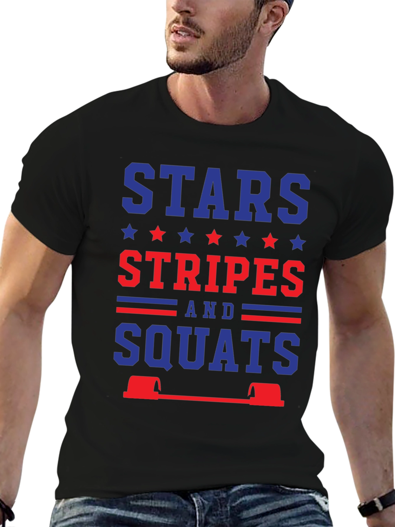 Stars Stripes and Squats Patriotic Workout T-Shirt