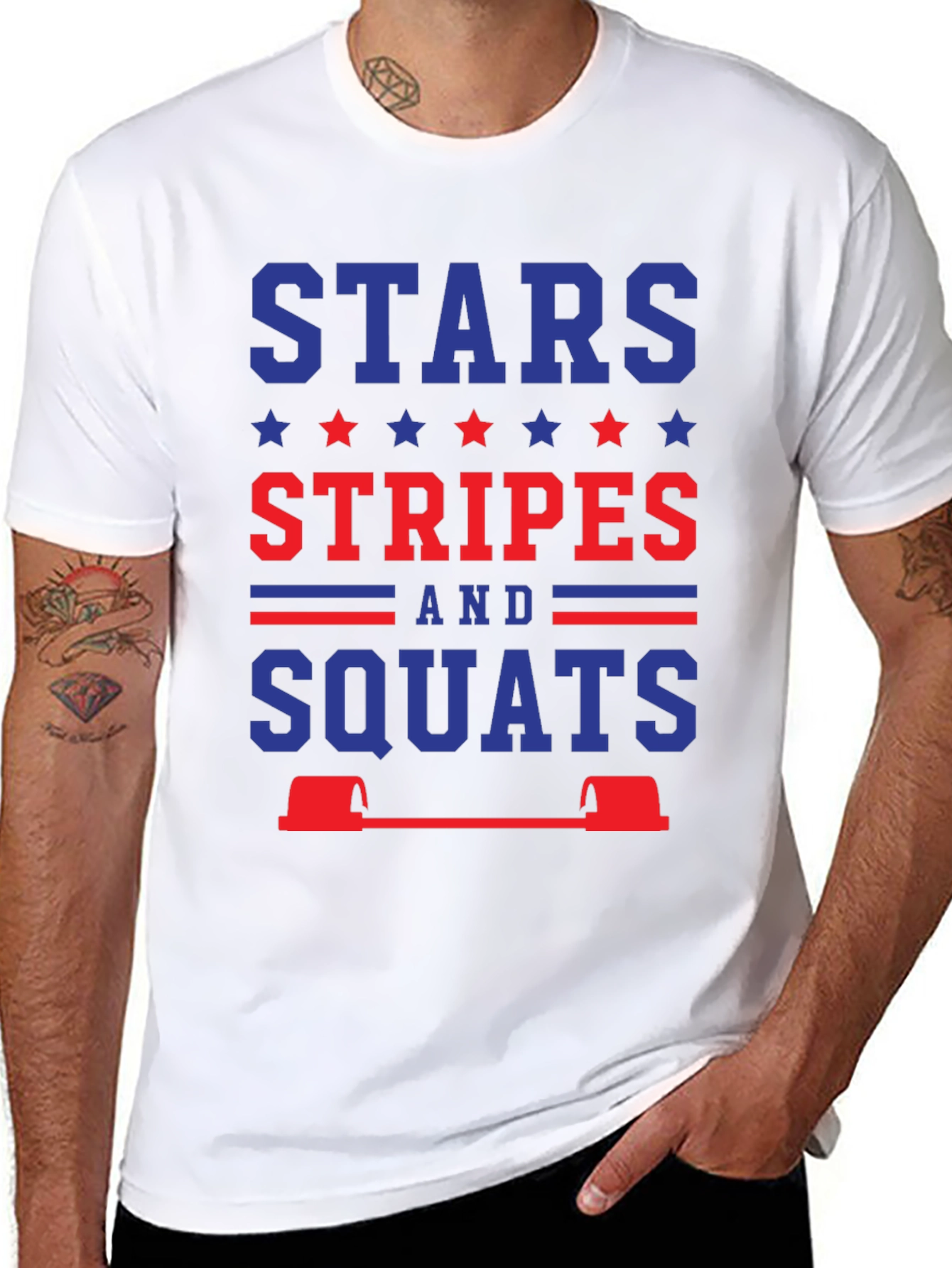 Stars Stripes and Squats Patriotic Workout T-Shirt