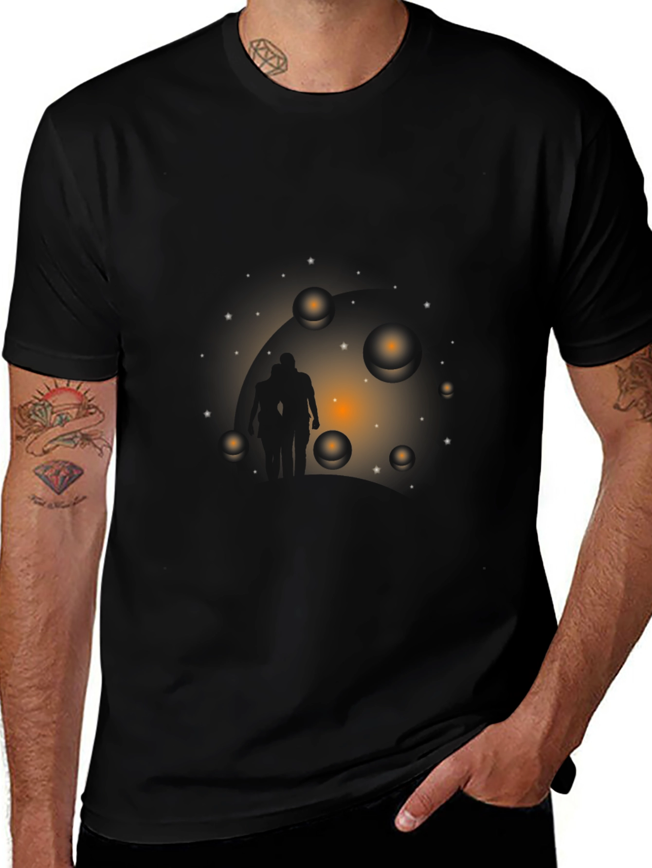 Astral Traveler Graphic Tee - Black Cotton T-Shirt