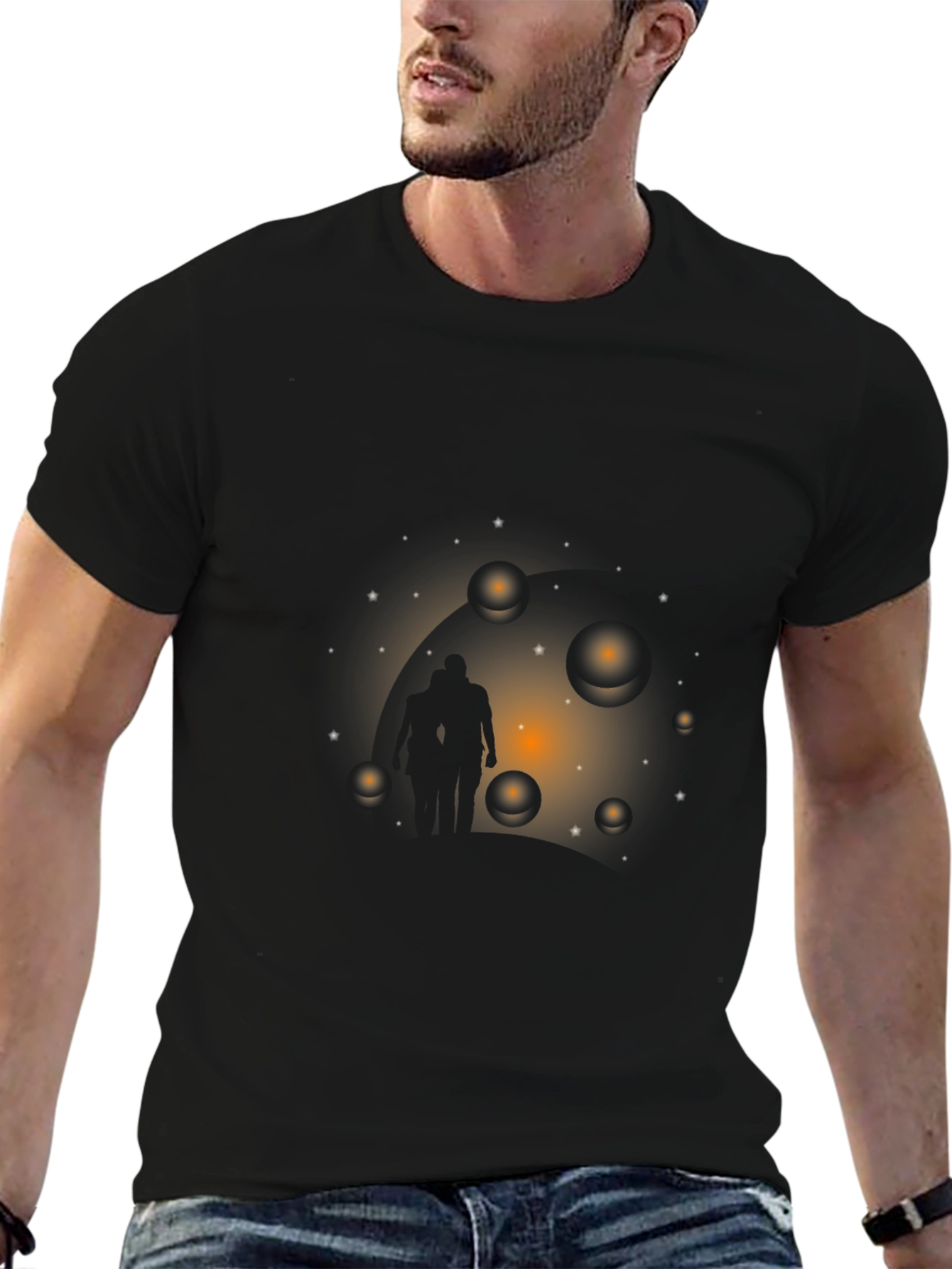 Astral Traveler Graphic Tee - Black Cotton T-Shirt