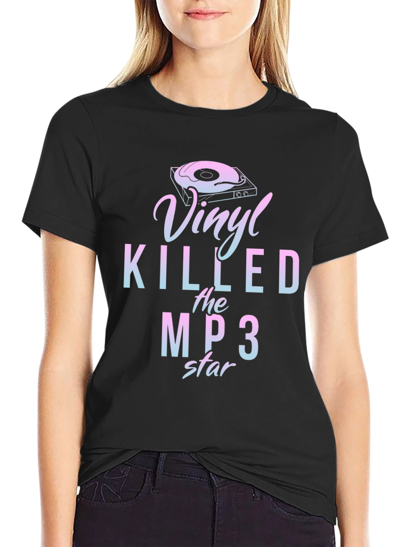 Vinyl Killed the MP3 Star Black Graphic Tee