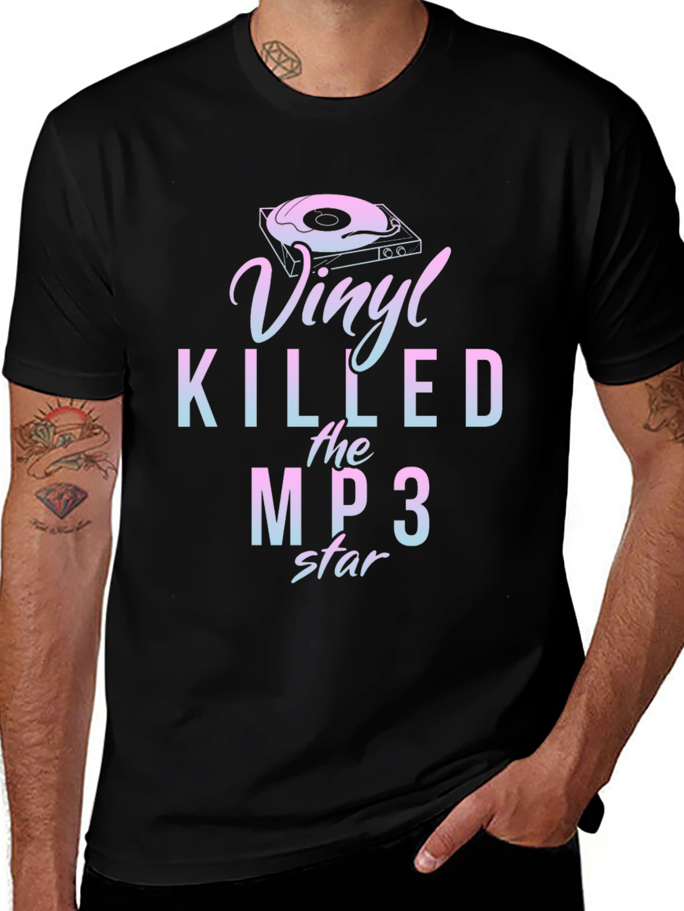 Vinyl Killed the MP3 Star Black Graphic Tee