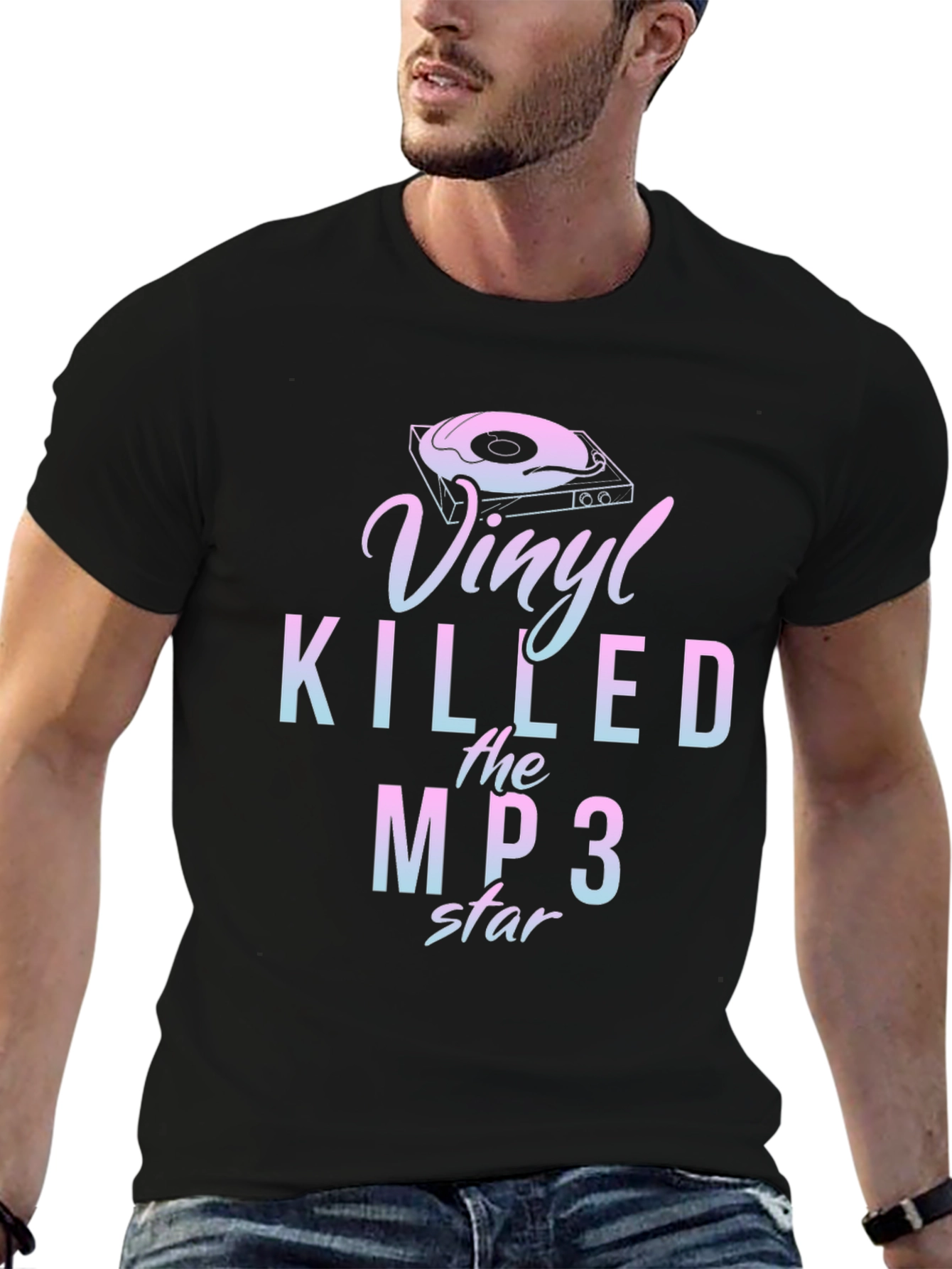 Vinyl Killed the MP3 Star Black Graphic Tee