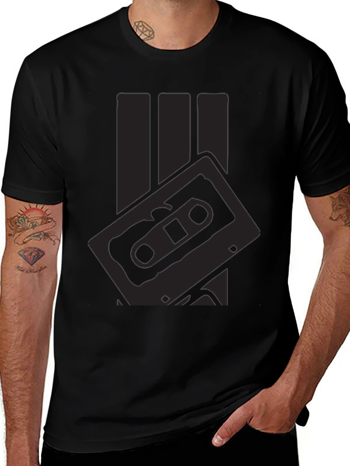Retro Cassette Tape Graphic Tee - Black