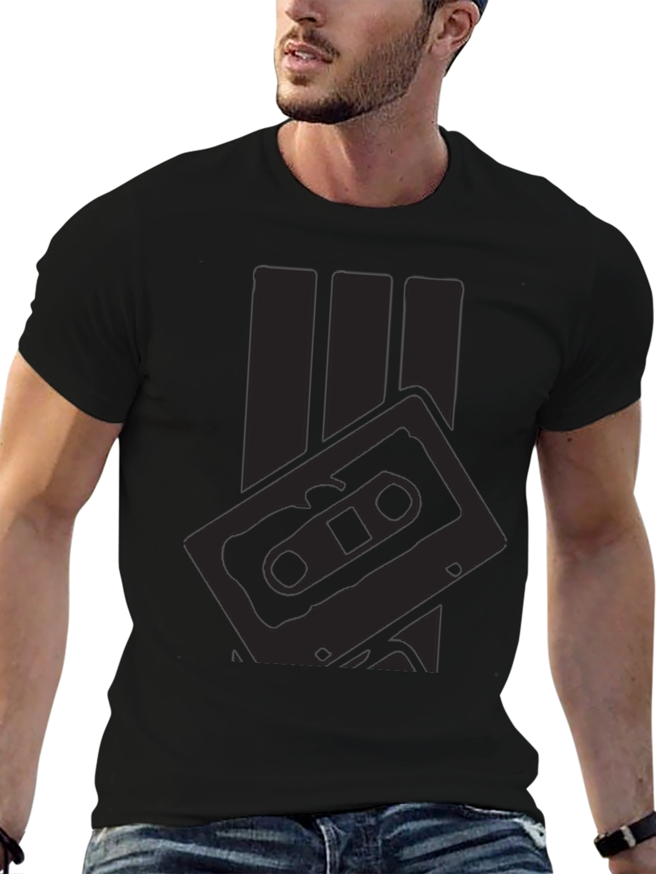 Retro Cassette Tape Graphic Tee - Black