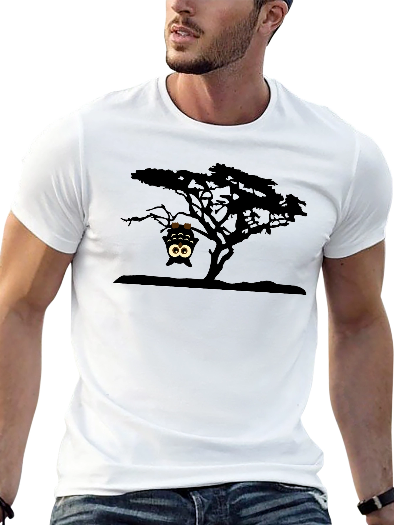 Upside Down Owl T-Shirt - Black Funny Animal Tee