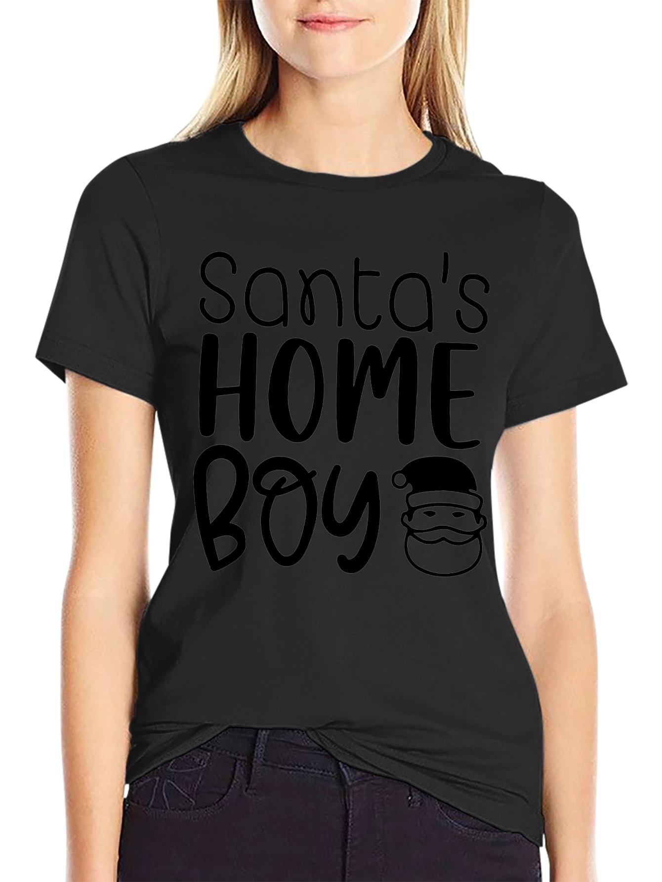 Santas Home Boy Black Graphic Tee Shirt