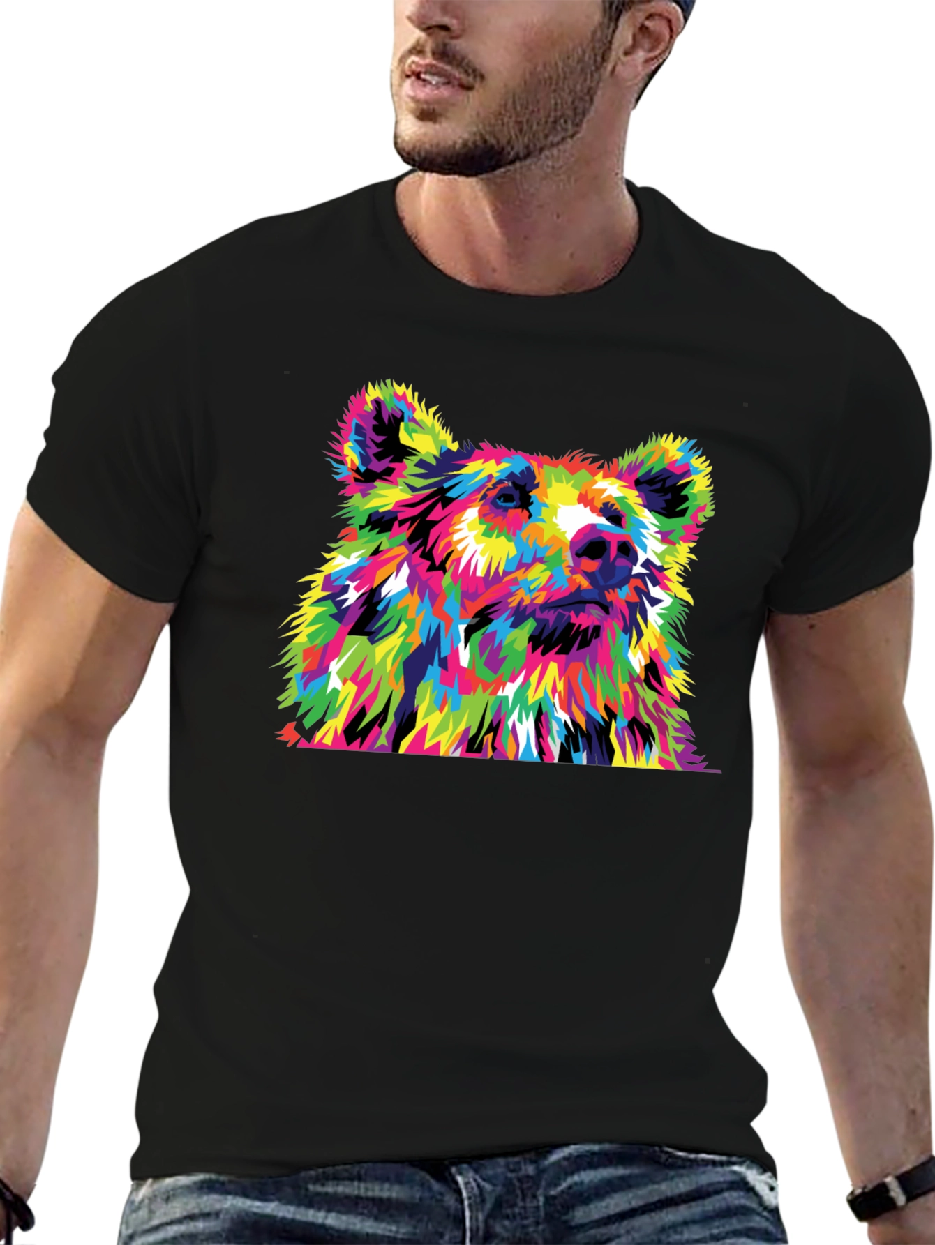Vibrant Bear Graphic Tee - Mens Black T-Shirt