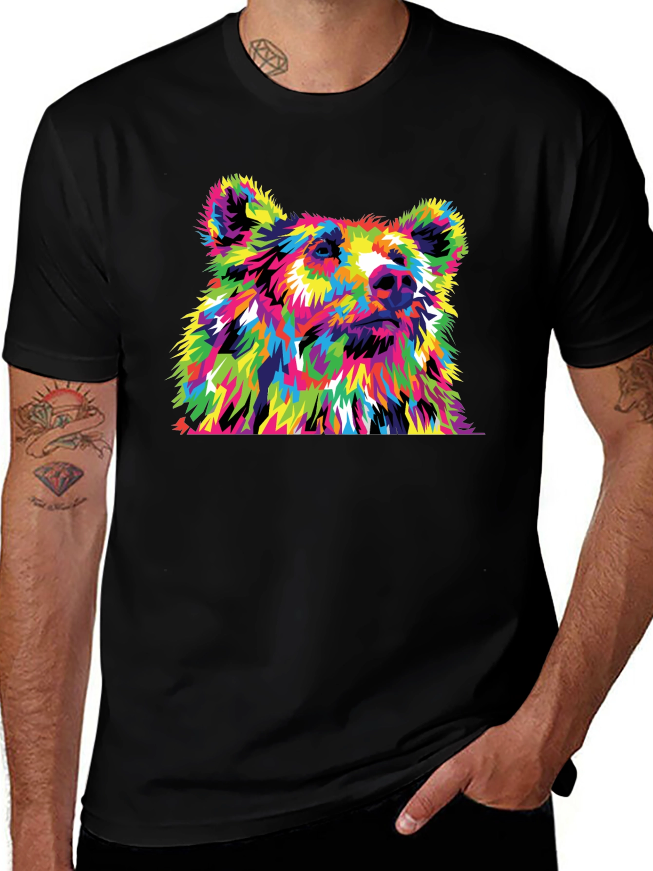 Vibrant Bear Graphic Tee - Mens Black T-Shirt
