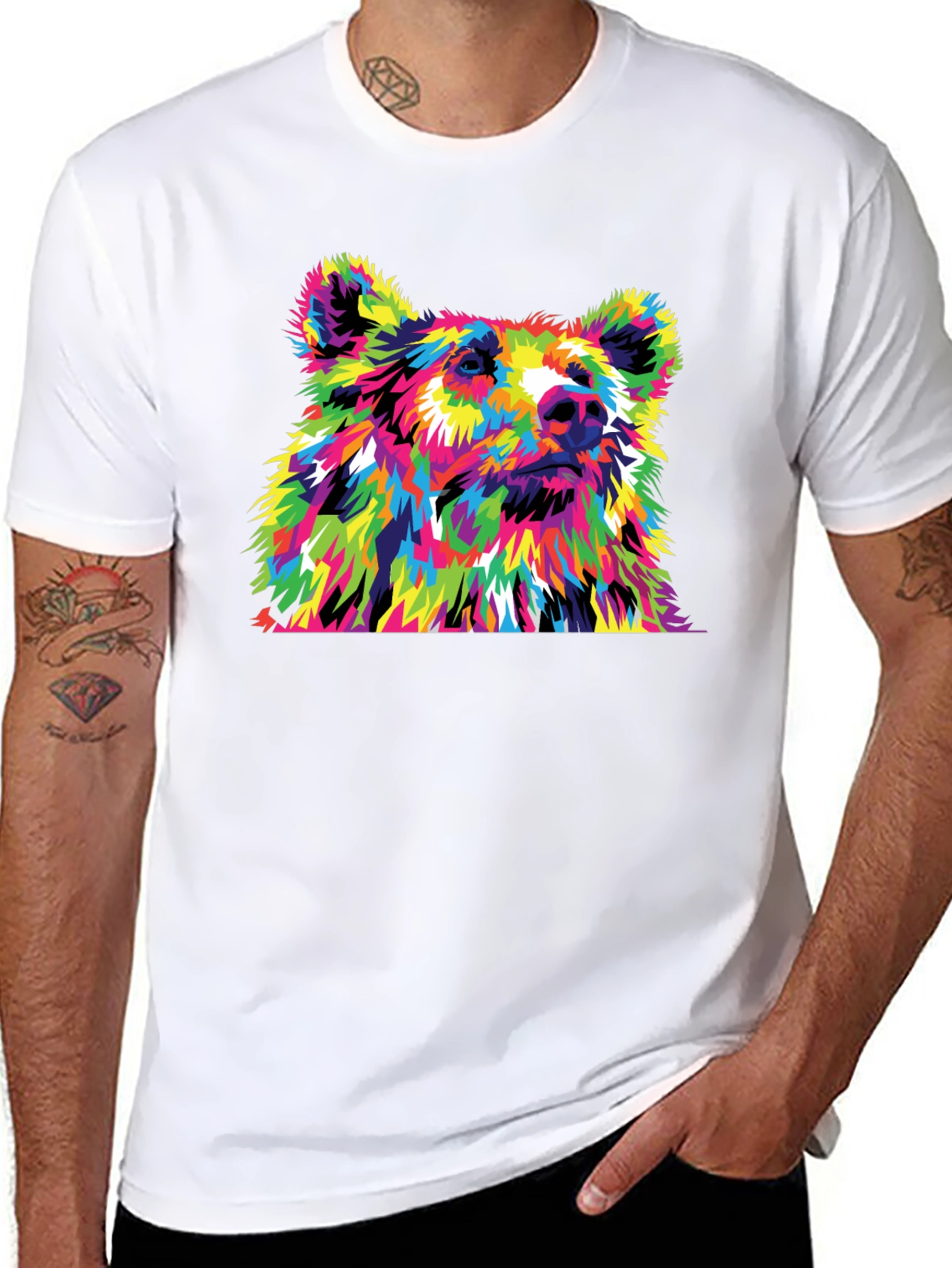 Vibrant Bear Graphic Tee - Mens Black T-Shirt