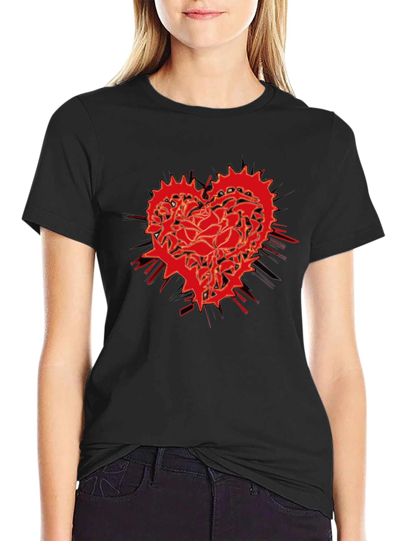 Red Rose Heart Gear Graphic T-Shirt