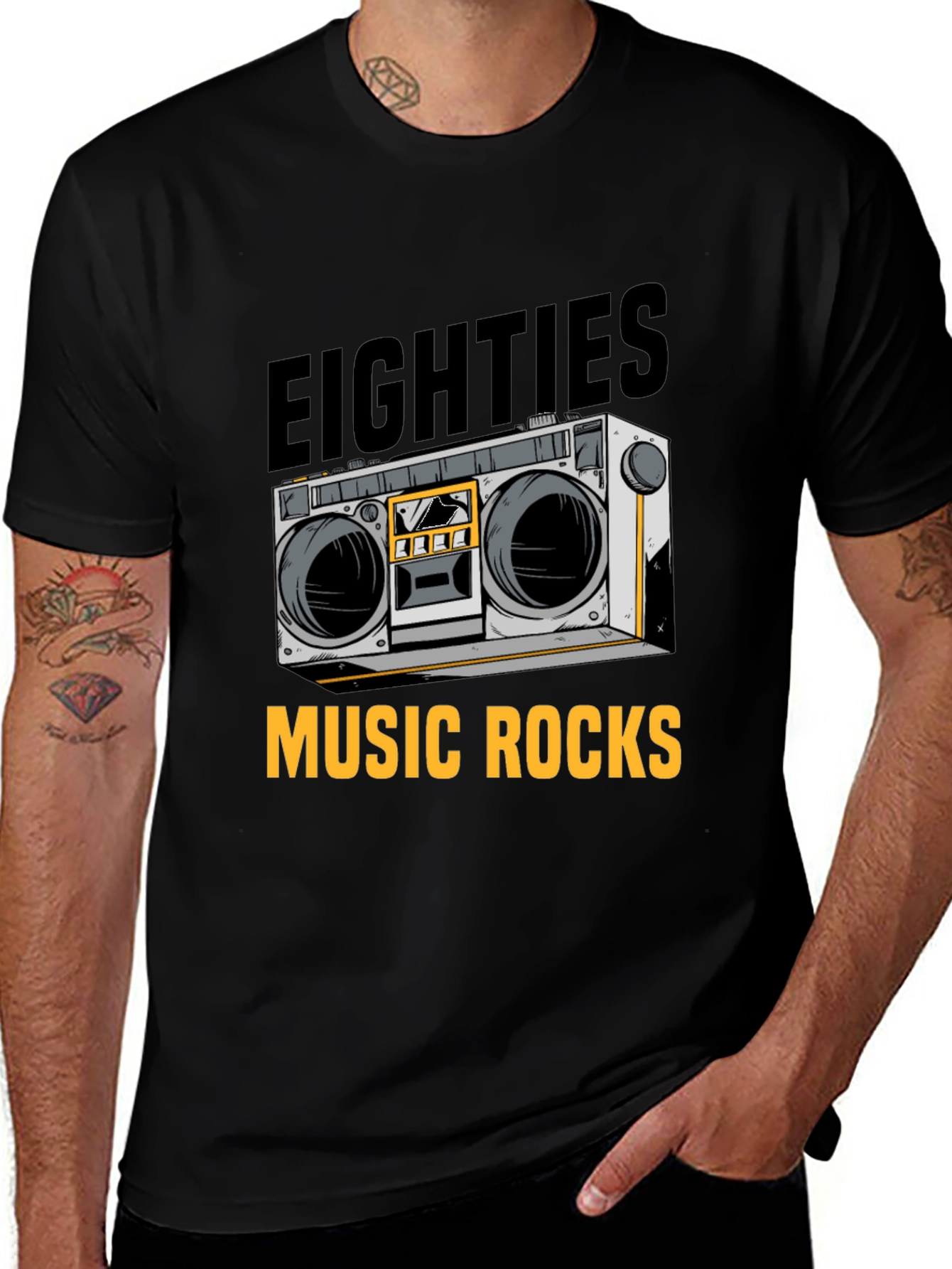 80s Music Rocks T-Shirt - Retro Boombox Design