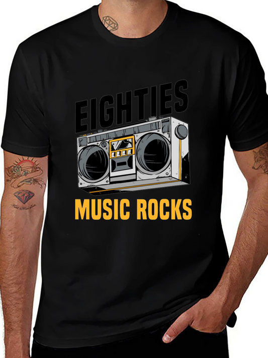 80s Music Rocks T-Shirt - Retro Boombox Design