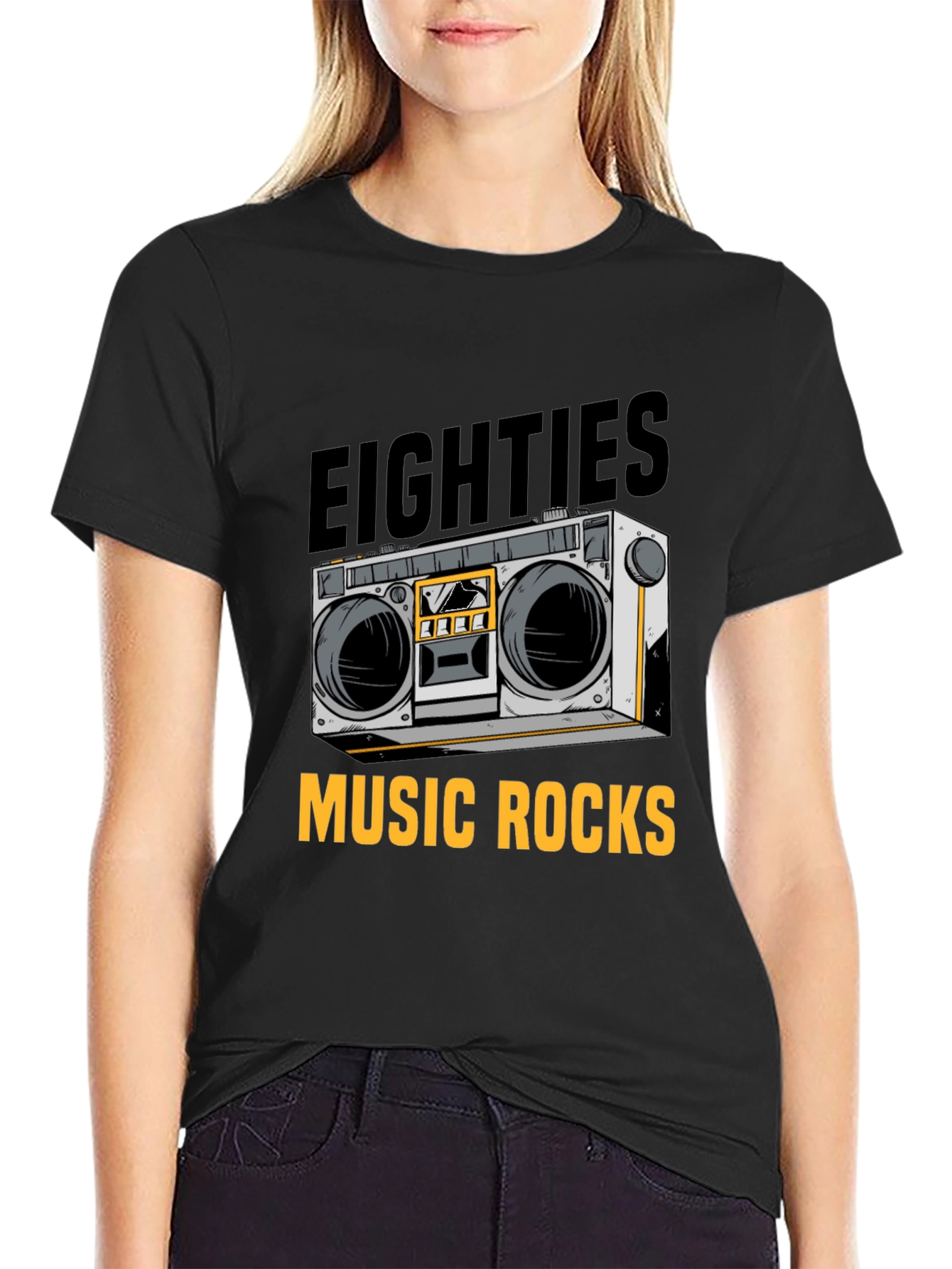 80s Music Rocks T-Shirt - Retro Boombox Design