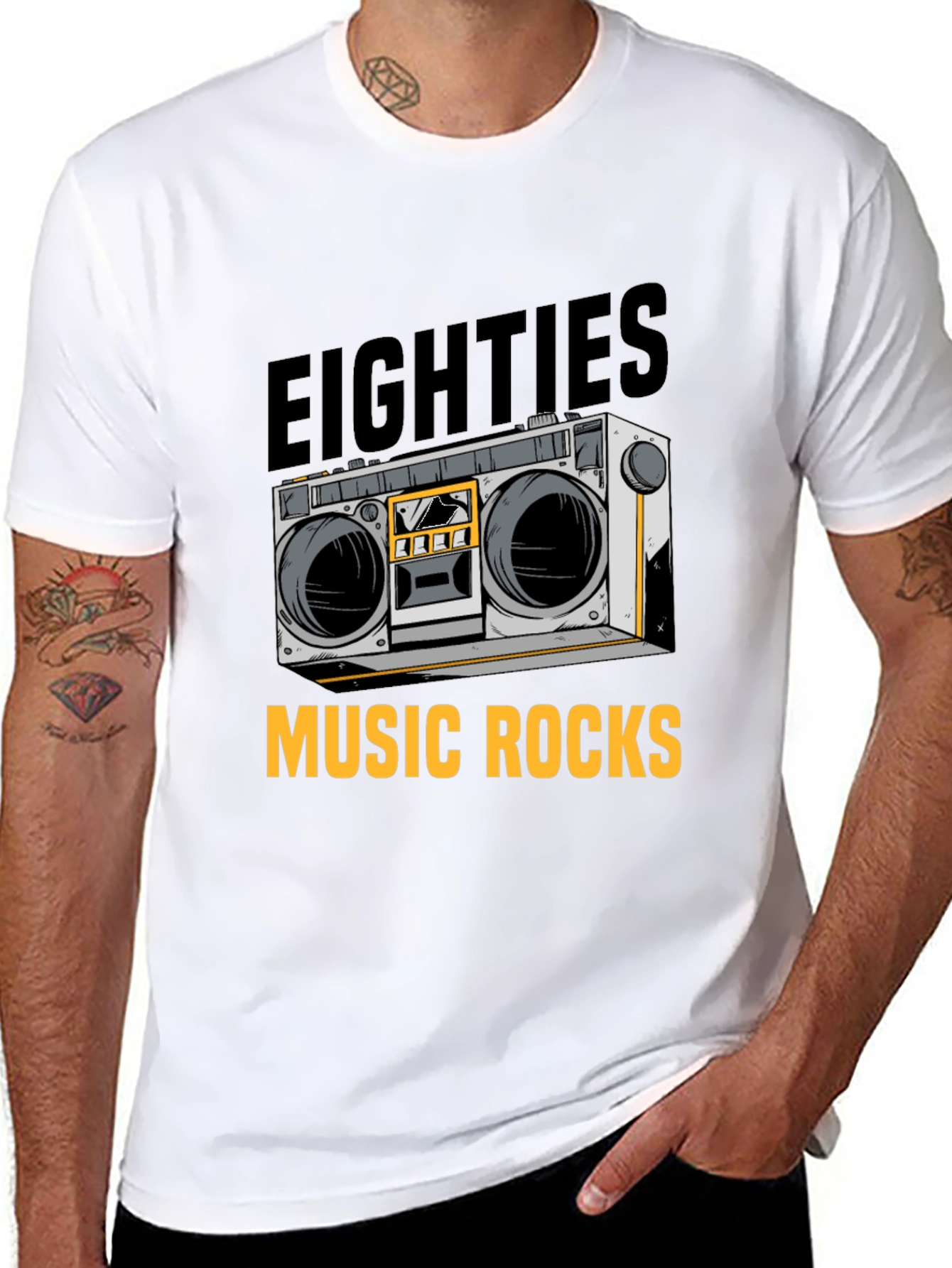 80s Music Rocks T-Shirt - Retro Boombox Design