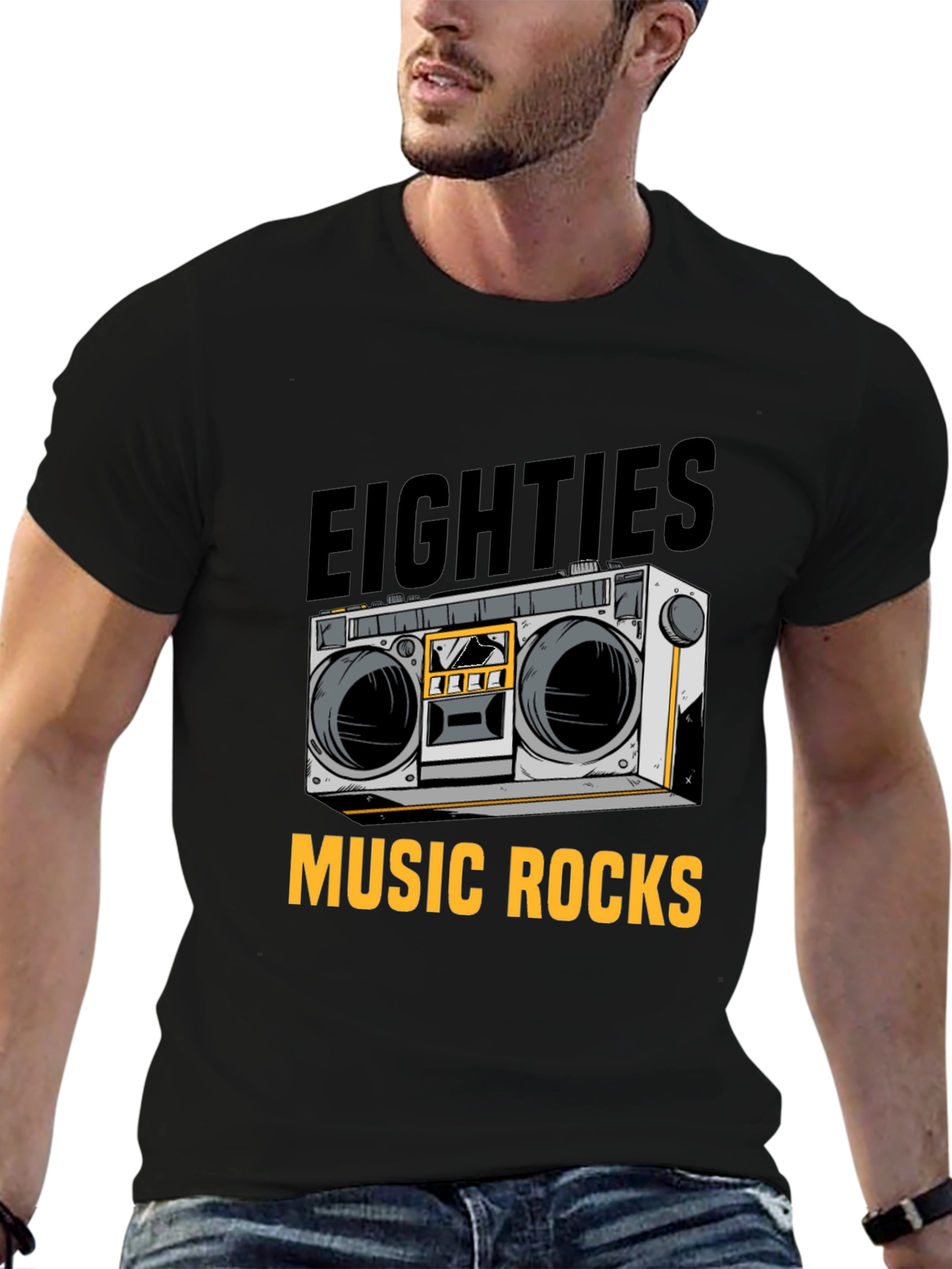 80s Music Rocks T-Shirt - Retro Boombox Design