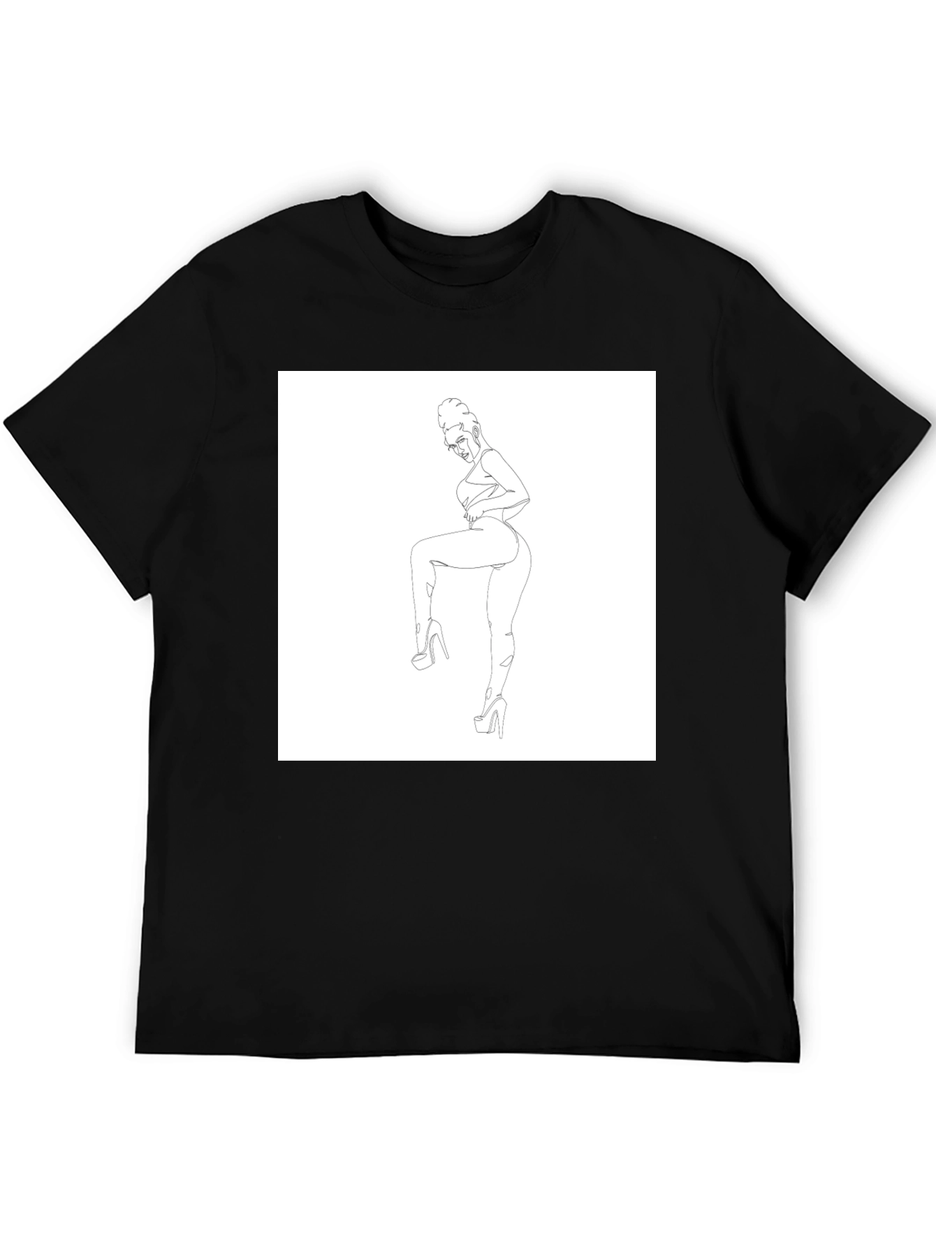 Black Graphic T-Shirt - Minimalist Woman Art